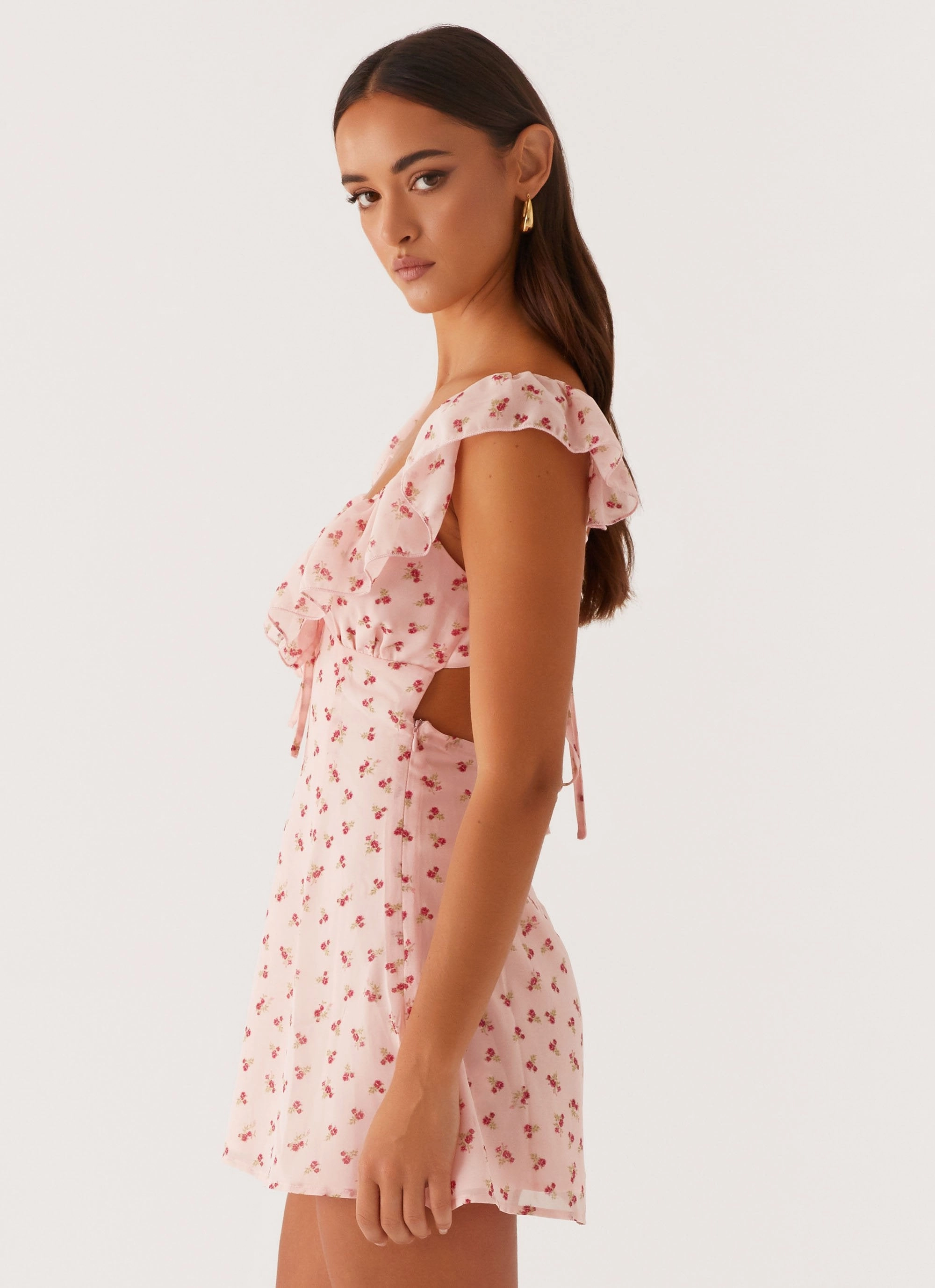 Formal-look Stain-Guard-Finish Adrina Ruffle Mini Dress - Pink Flower