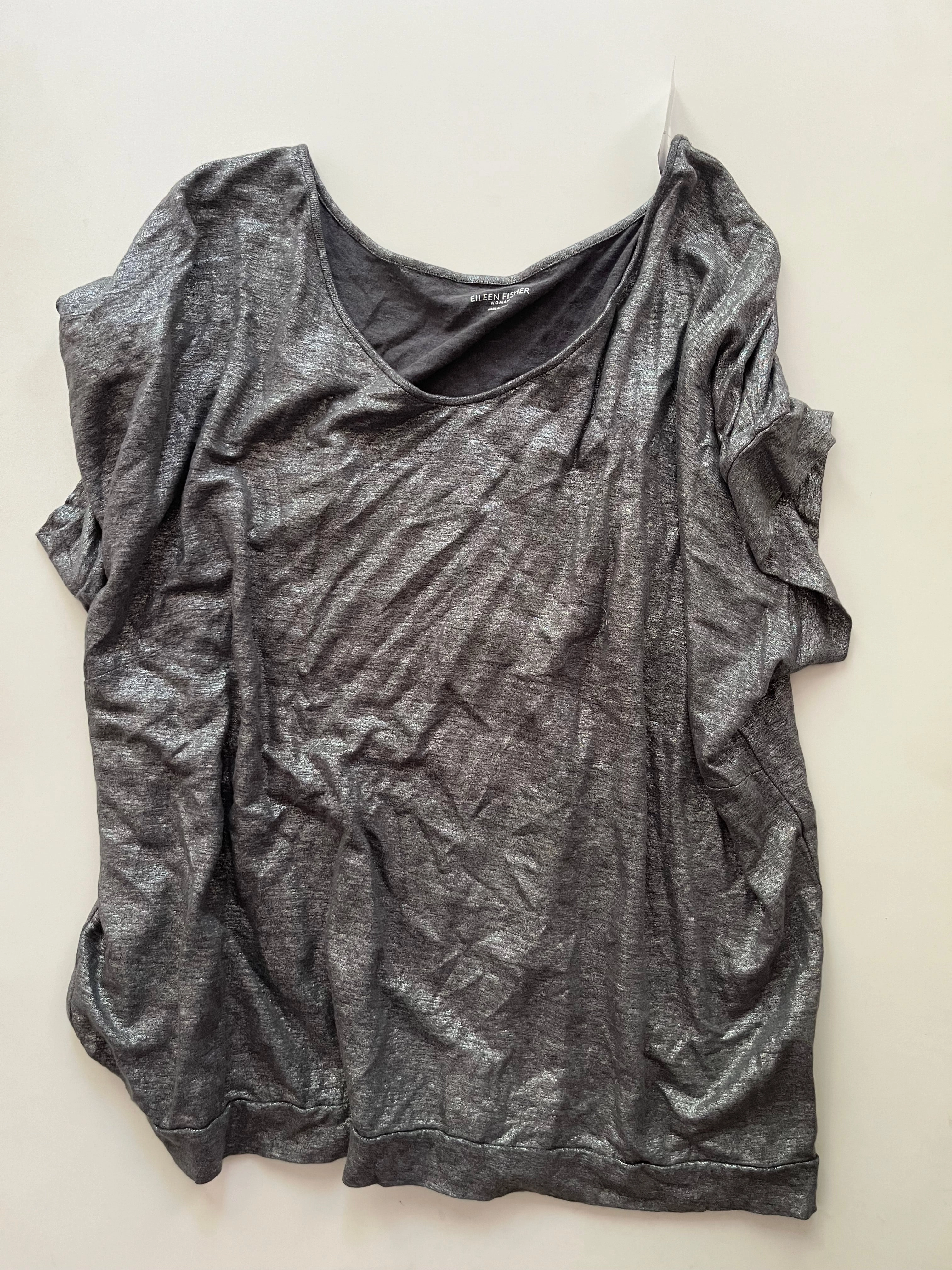 Top Short Sleeve By Eileen Fisher In Silver, Size: 1x Floral freshness Sleek Design