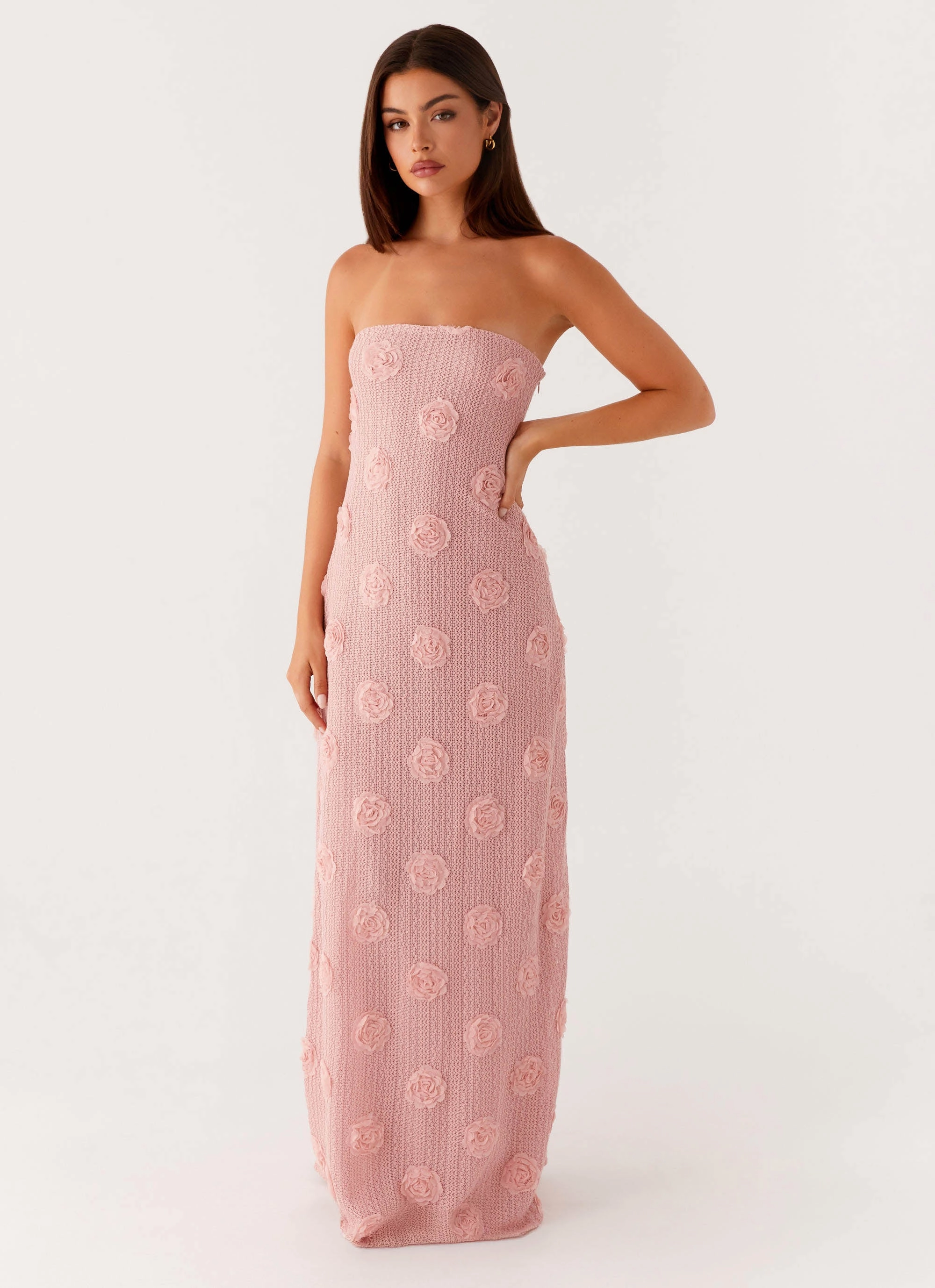 Ruffle Hem Elegant Silhouette Holly Maxi Dress - Pink