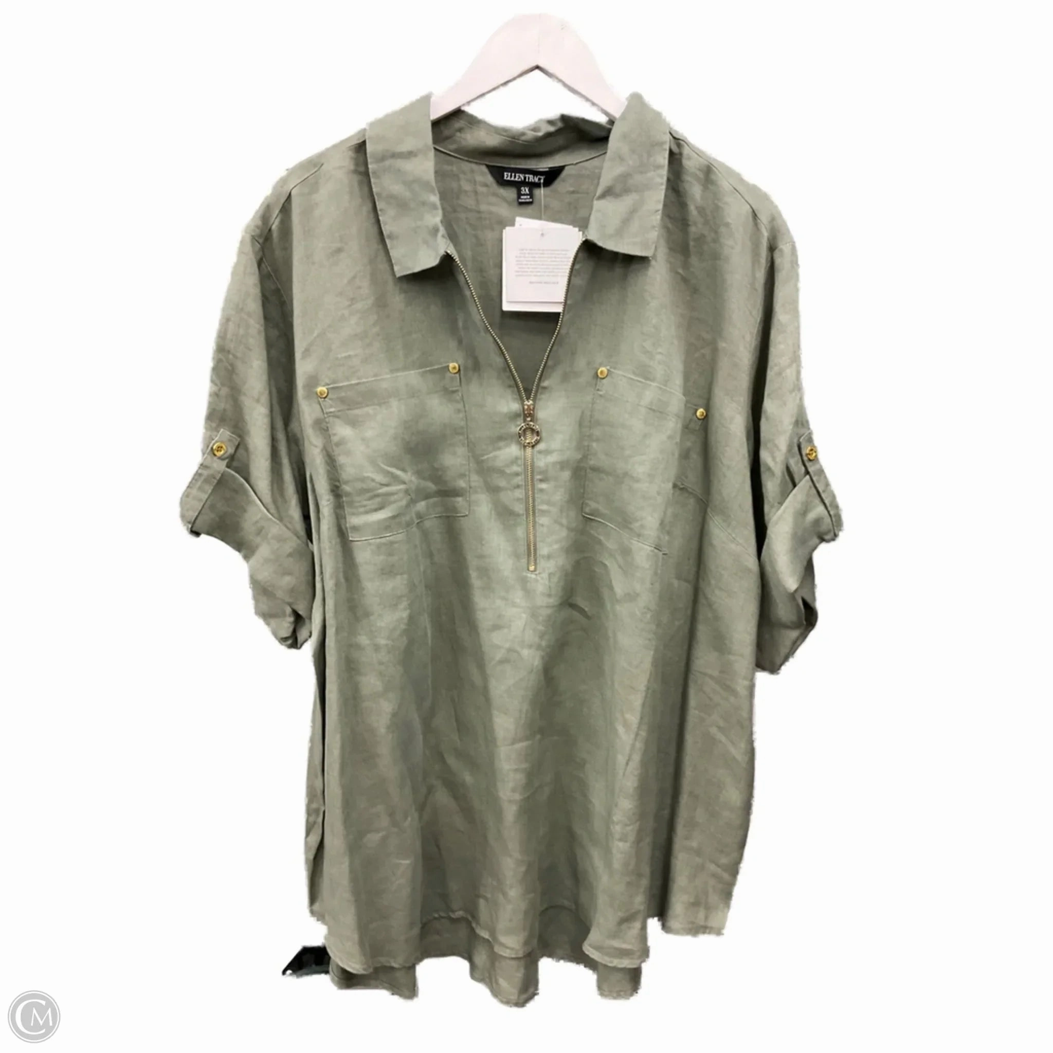 Top Short Sleeve By Ellen Tracy In Green, Size: 3x Crew Neck Design Non Shrink Material