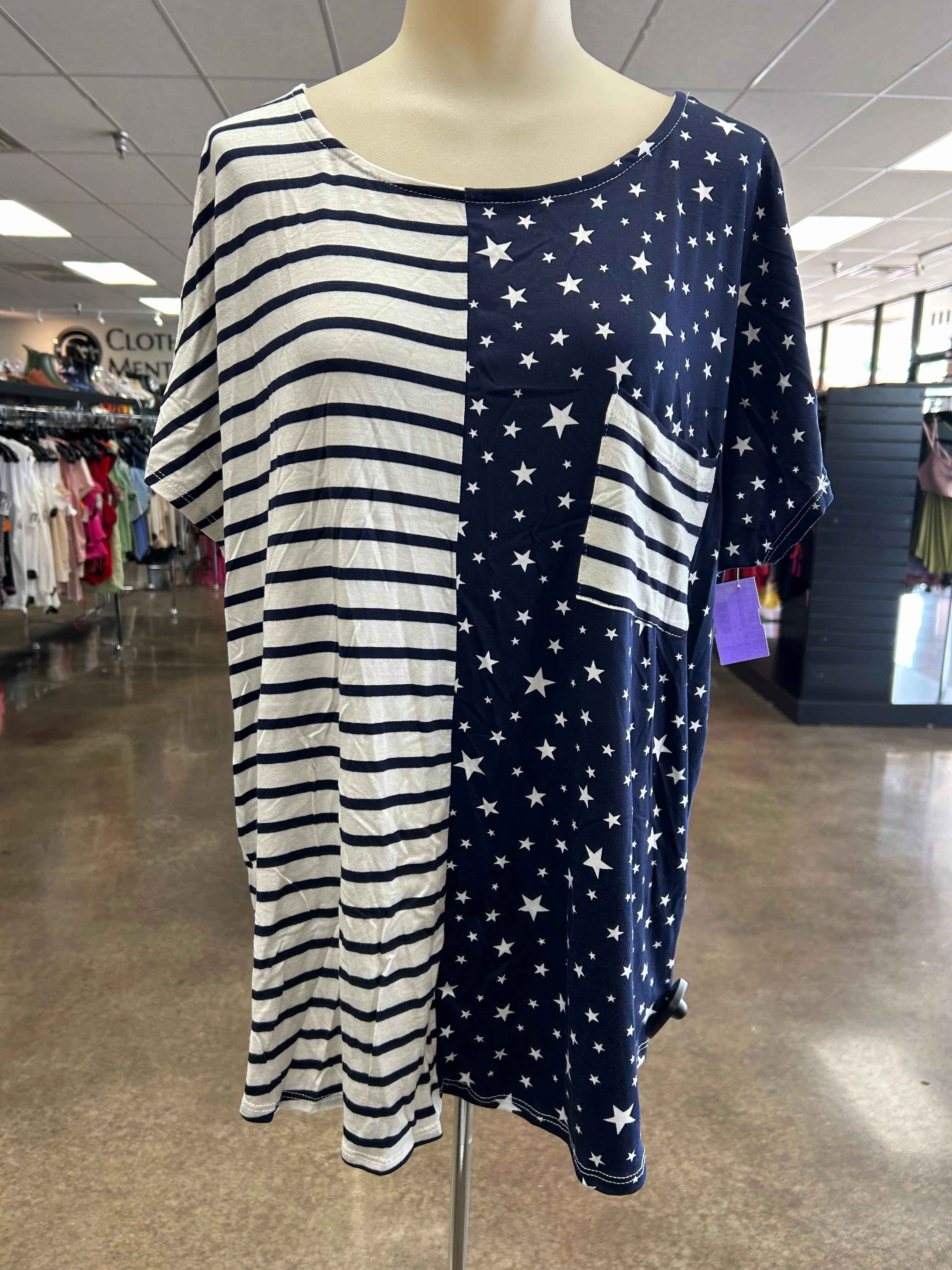 Stylish Wearable Top Ss By Sew In Love In Blue & White, Size:Xl