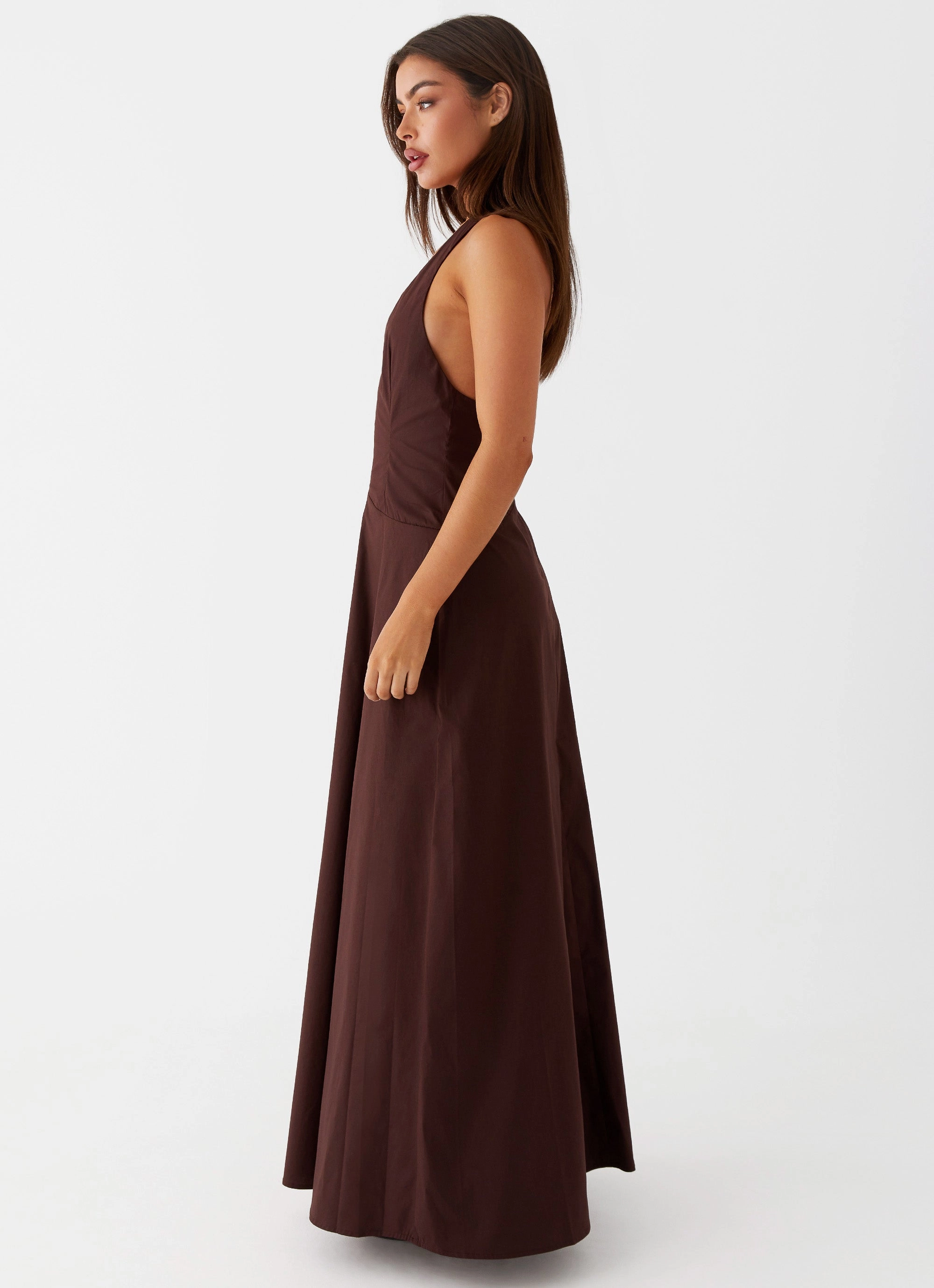 packable Premium Material Vestige Maxi Dress - Chocolate