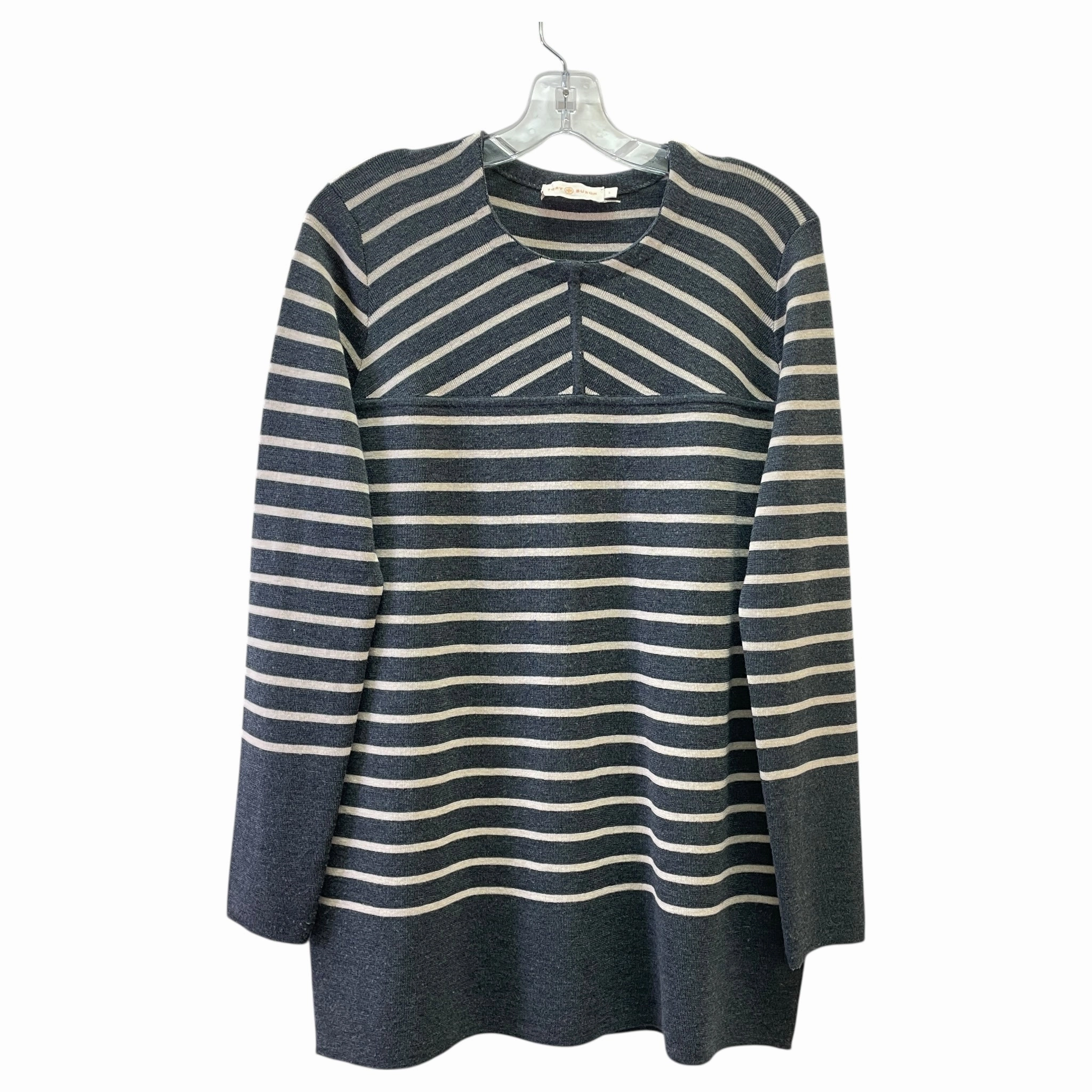 Sweater Designer By Tory Burch In Grey & White, Size:L All Day Wear Essential Layering