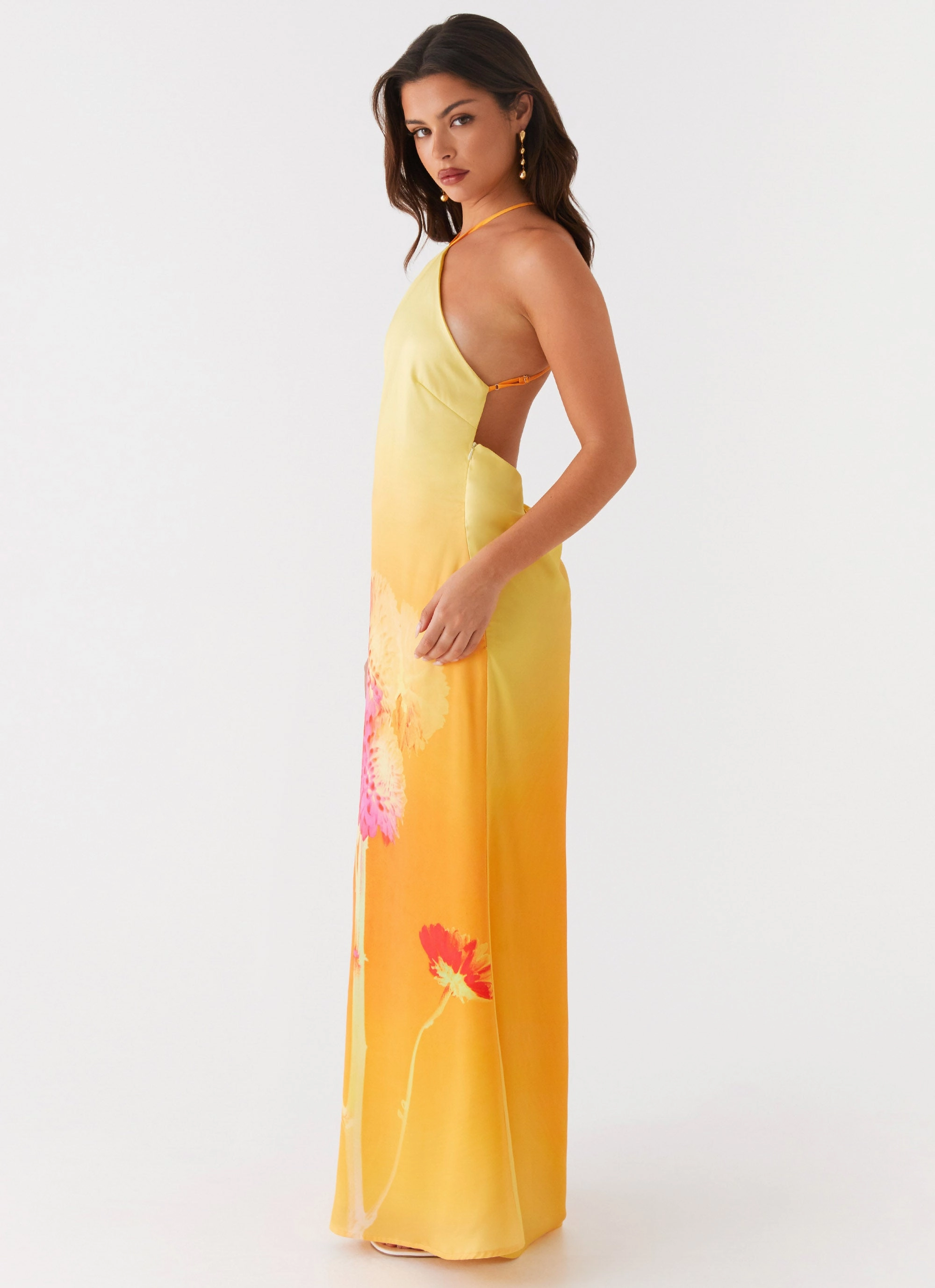 Chloe Maxi Dress - Orange Floral Classic Waistband