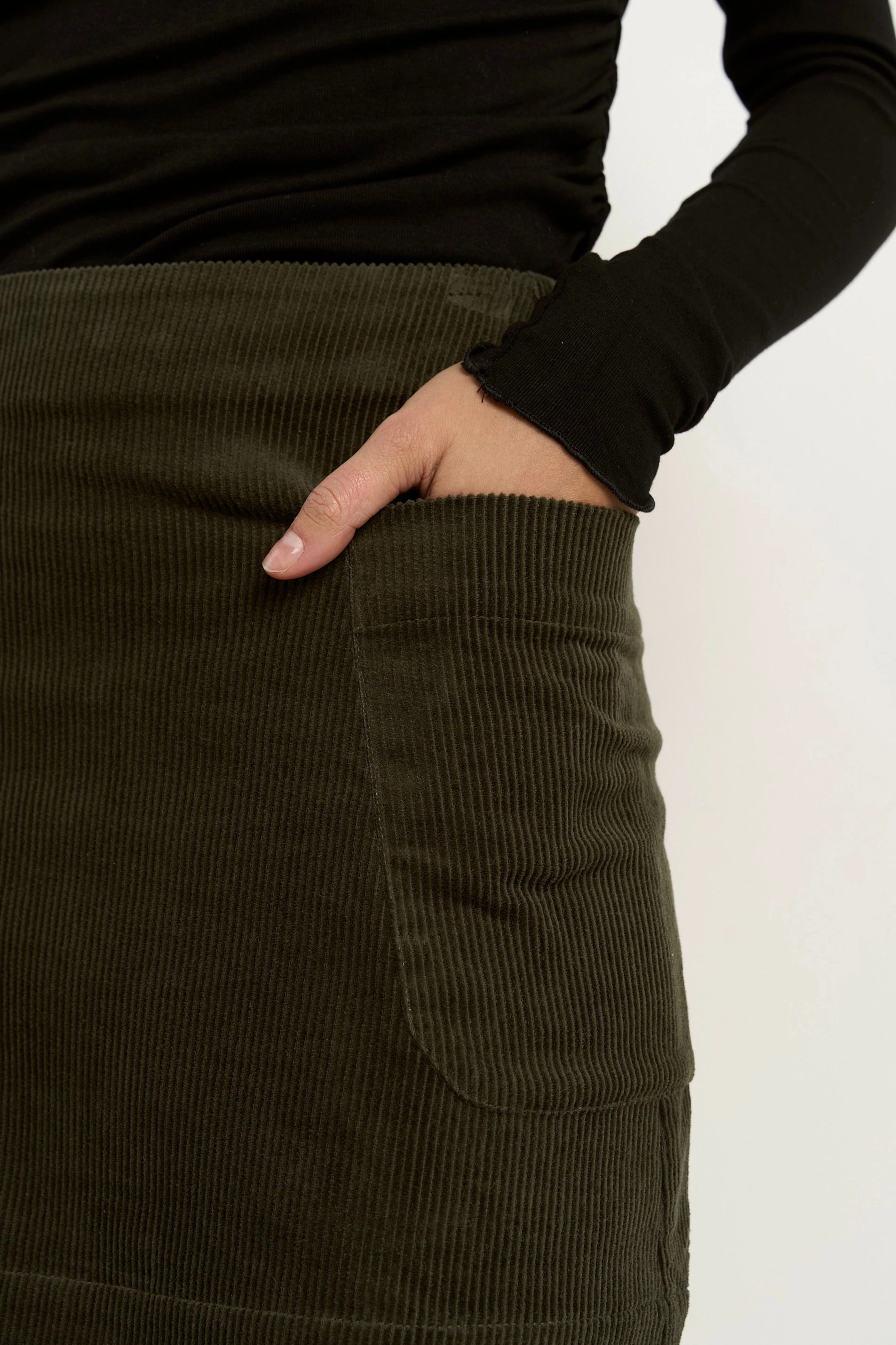 Valid Khaki Cord Mini Skirt lace accents Style Fusion