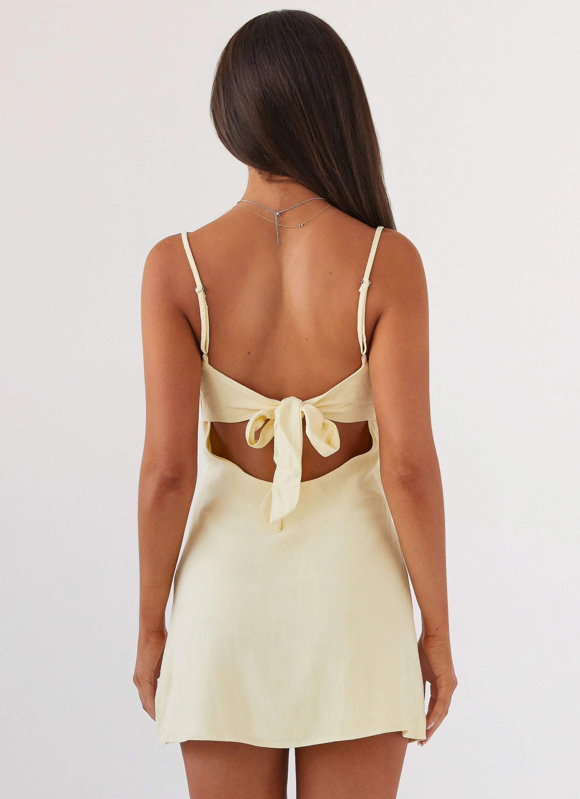 Dinner Outfit Flora Linen Mini Dress - Lemon