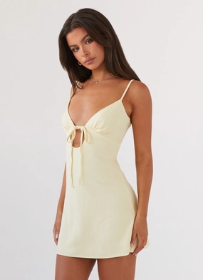 Elegant Touch Flora Linen Mini Dress - Lemon