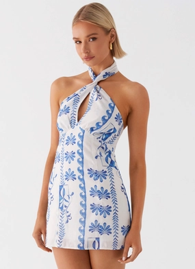 Sabine Linen Mini Dress - Floral Wave Comfy Fit Wear