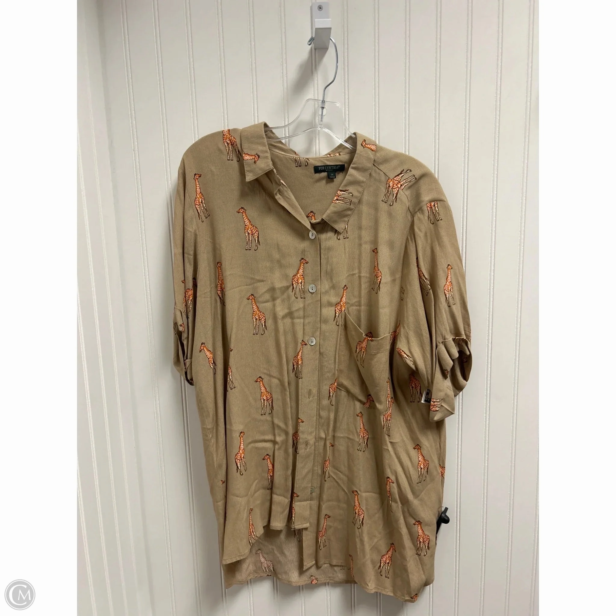 Top Short Sleeve By For Cynthia In Beige, Size: 1x Indoor clothing Temperature Regulating