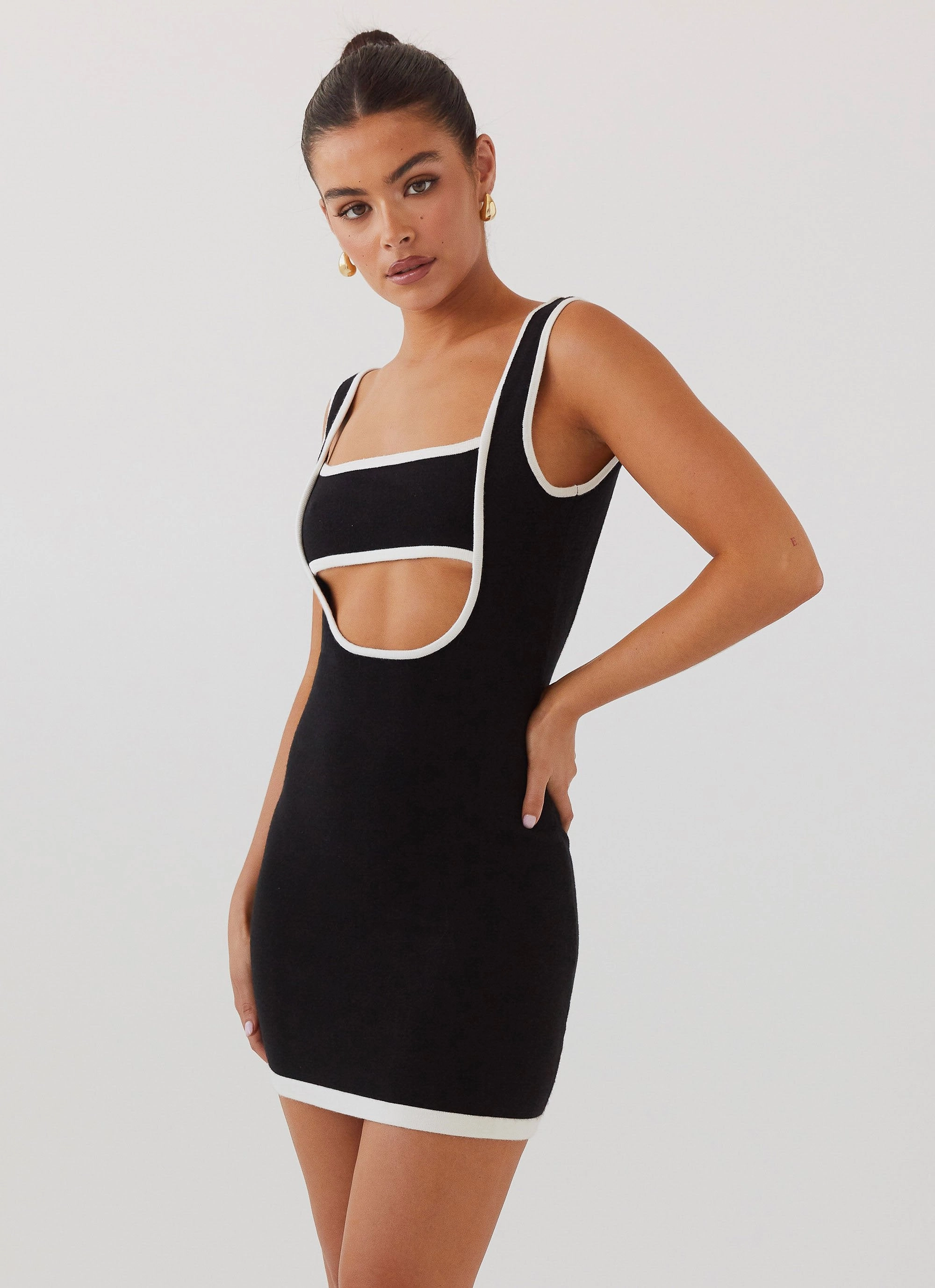 Lost In Paris Knit Mini Dress - Black Office Friendly Airy Comfort