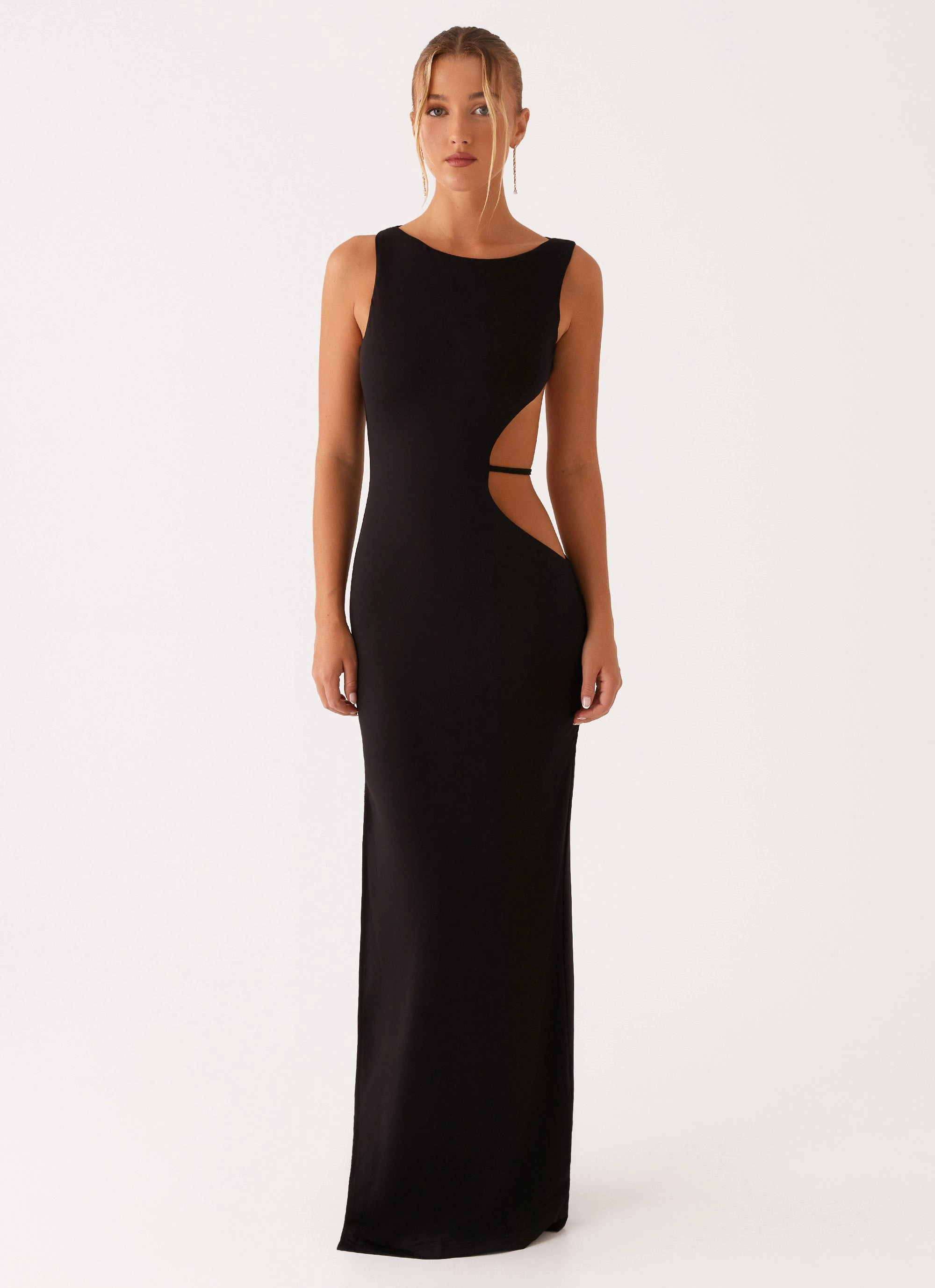 Sutton Maxi Dress - Black Crinkle Effect Understated Glam