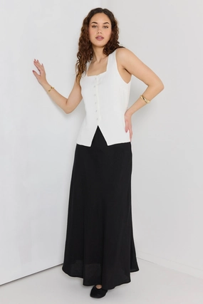 Non Chafing Design Rural use Coastal Ivory Linen Viscose Longline Square Neck Vest