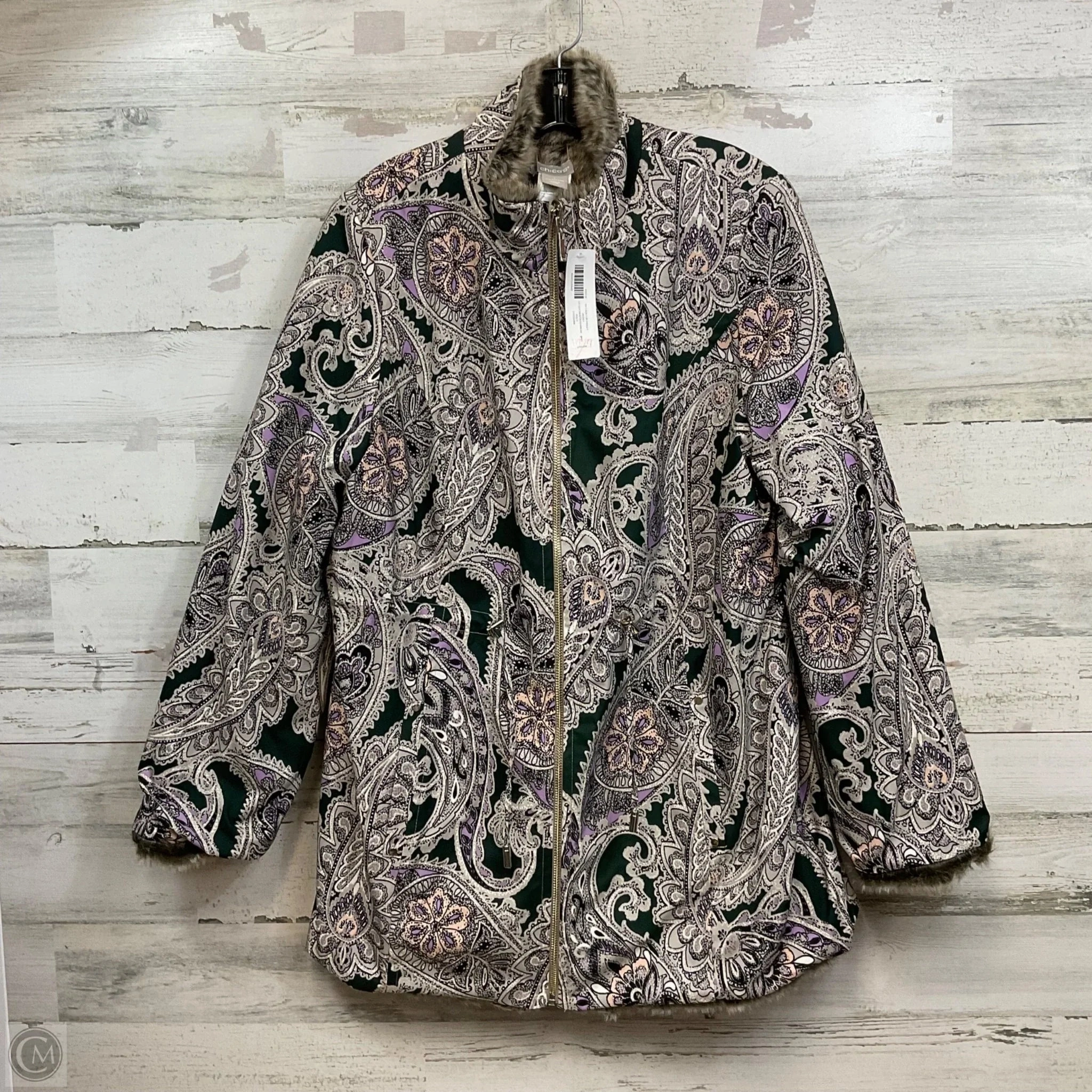 Coat Faux Fur & Sherpa By Chicos In Animal Print, Size: M Classic Zip Up LaserCut Vents