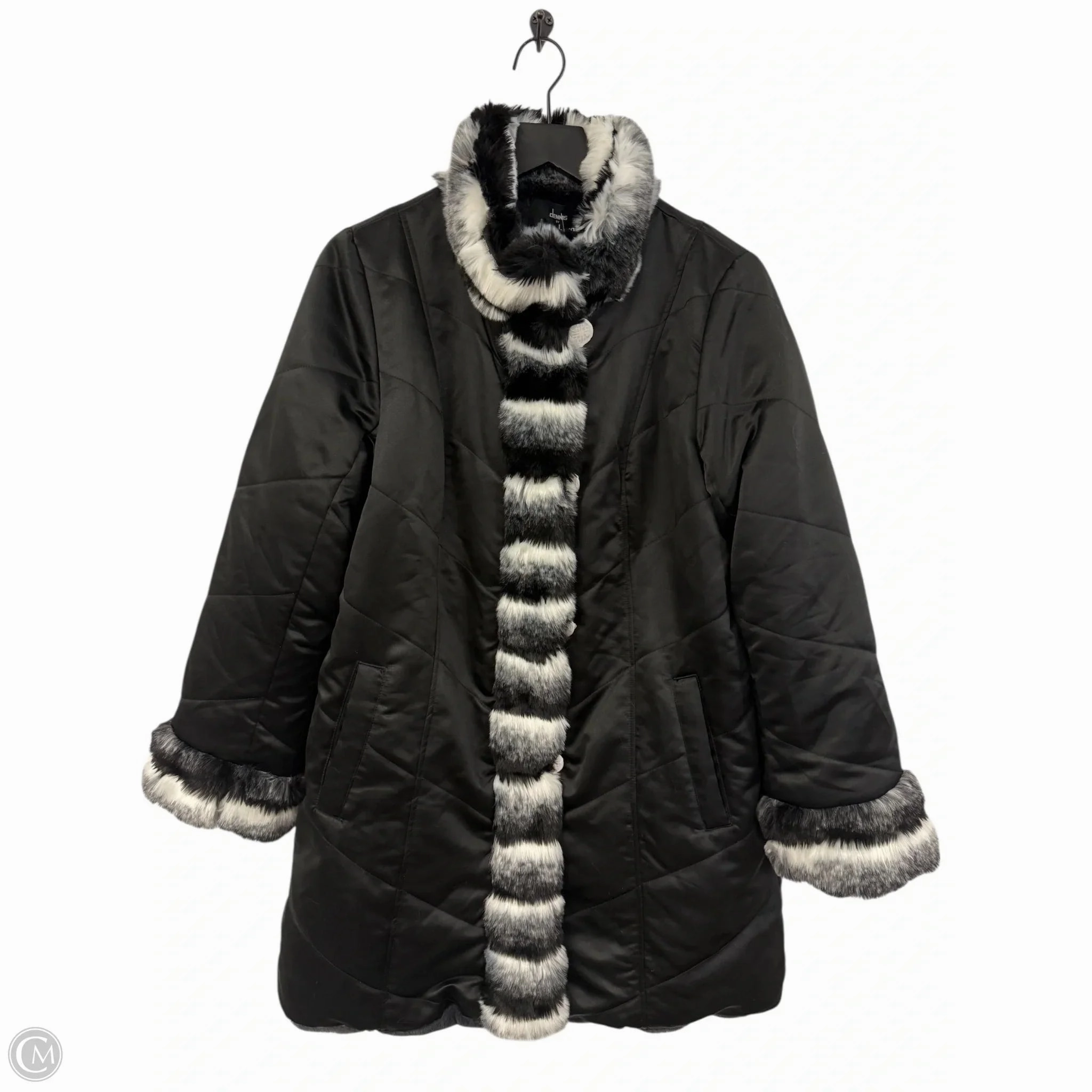 Coat Faux Fur & Sherpa By Dennis Basso Qvc In Black, Size: Xs Anti Glare Trim Quick Pull Zipper