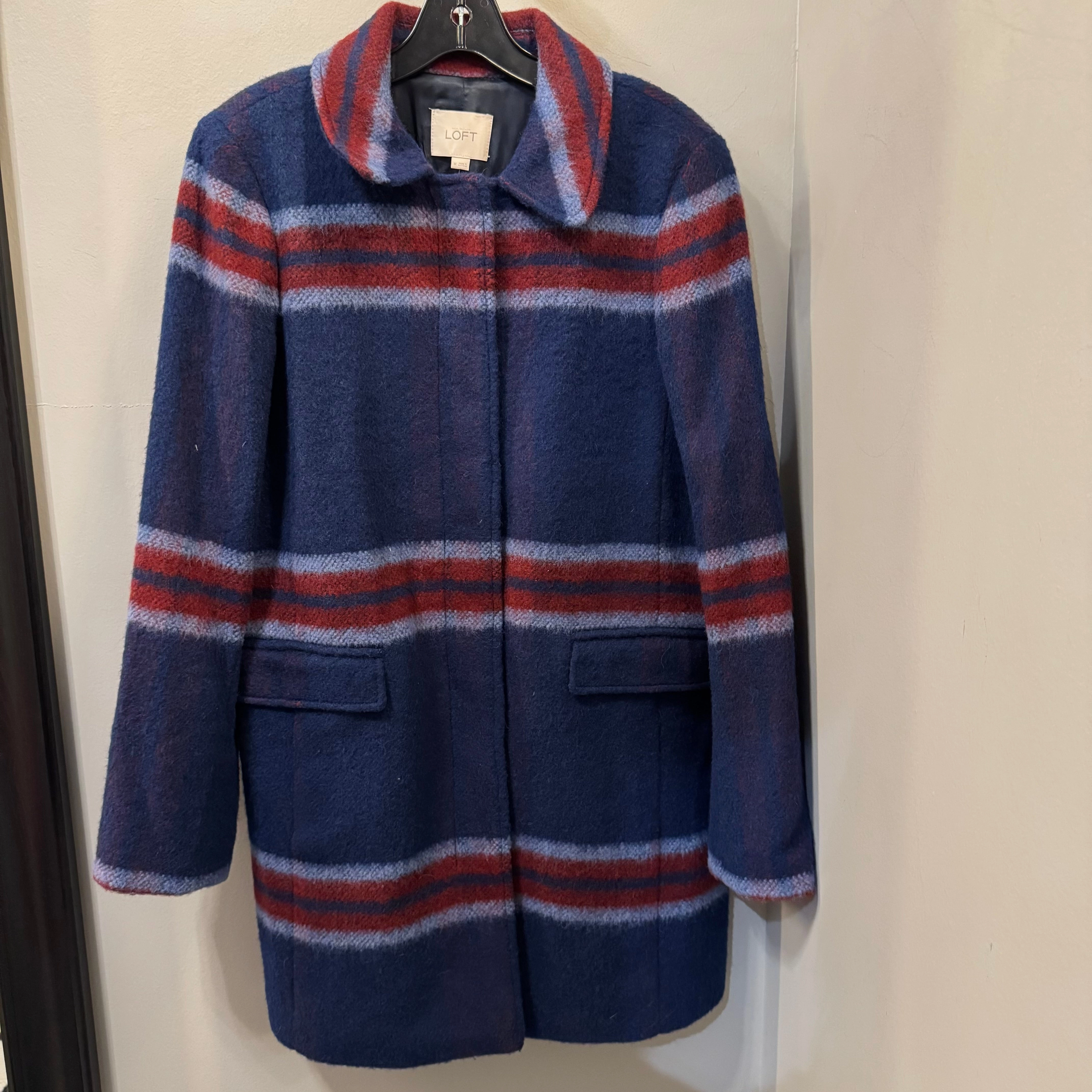 All Purpose Outerwear Basic Essential Layer Coat Peacoat By Loft In Blue & Red, Size: M