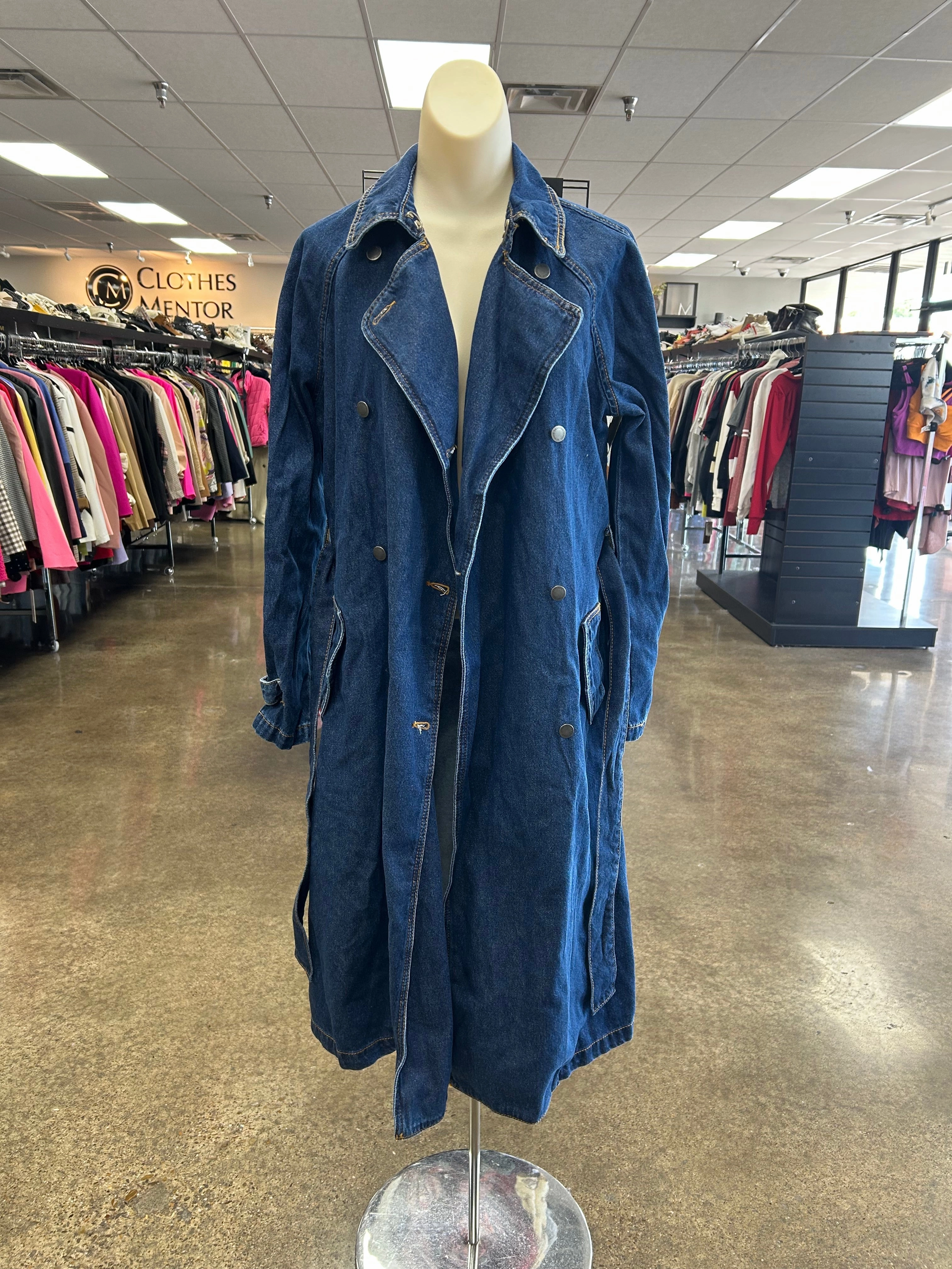 Coat Trench Coat By Universal Thread In Blue Denim, Size:S Sporty Layers Casual Feel