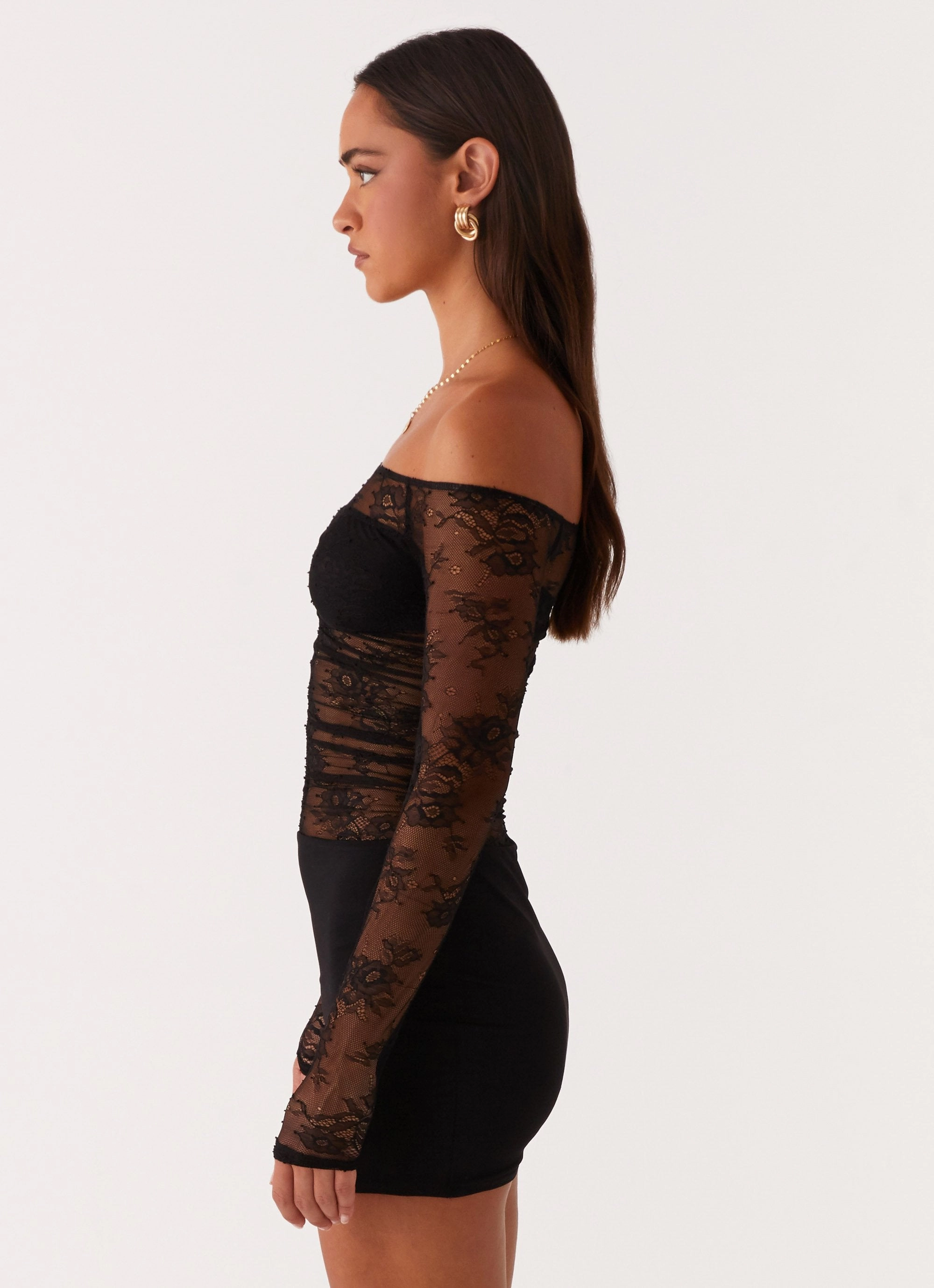 Collide Lace Mini Dress - Black Moment Light