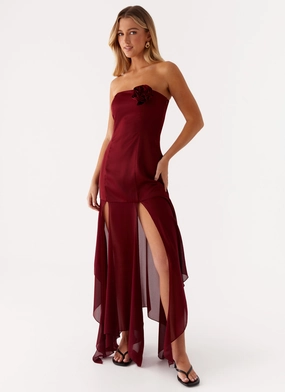 Luxe Fabric Collision Satin Maxi Dress - Cherry Red