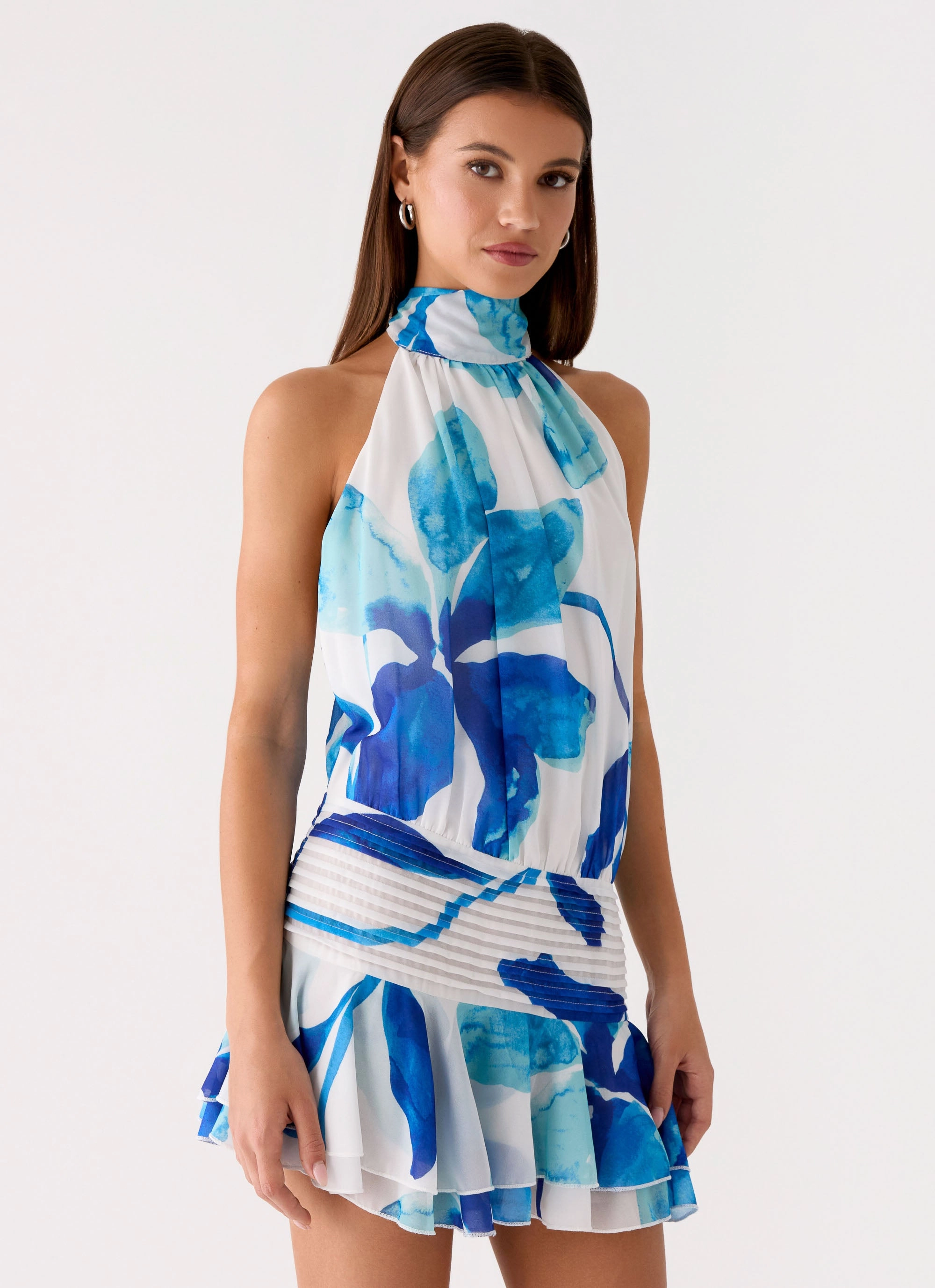 Shared Moment Calm Style Willow Chiffon Mini Dress - Cerulean Bloom