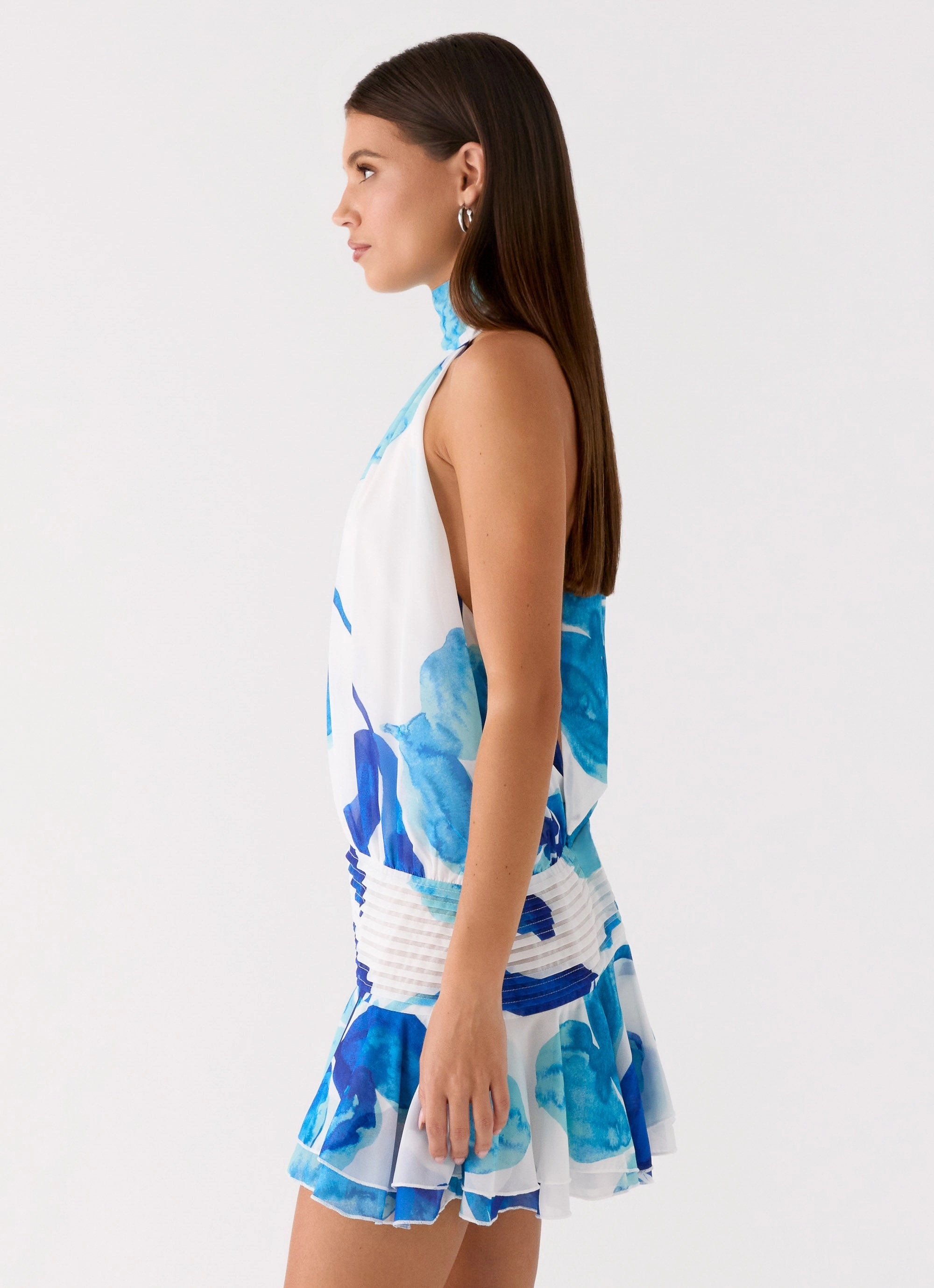 Willow Chiffon Mini Dress - Cerulean Bloom Soft-touch