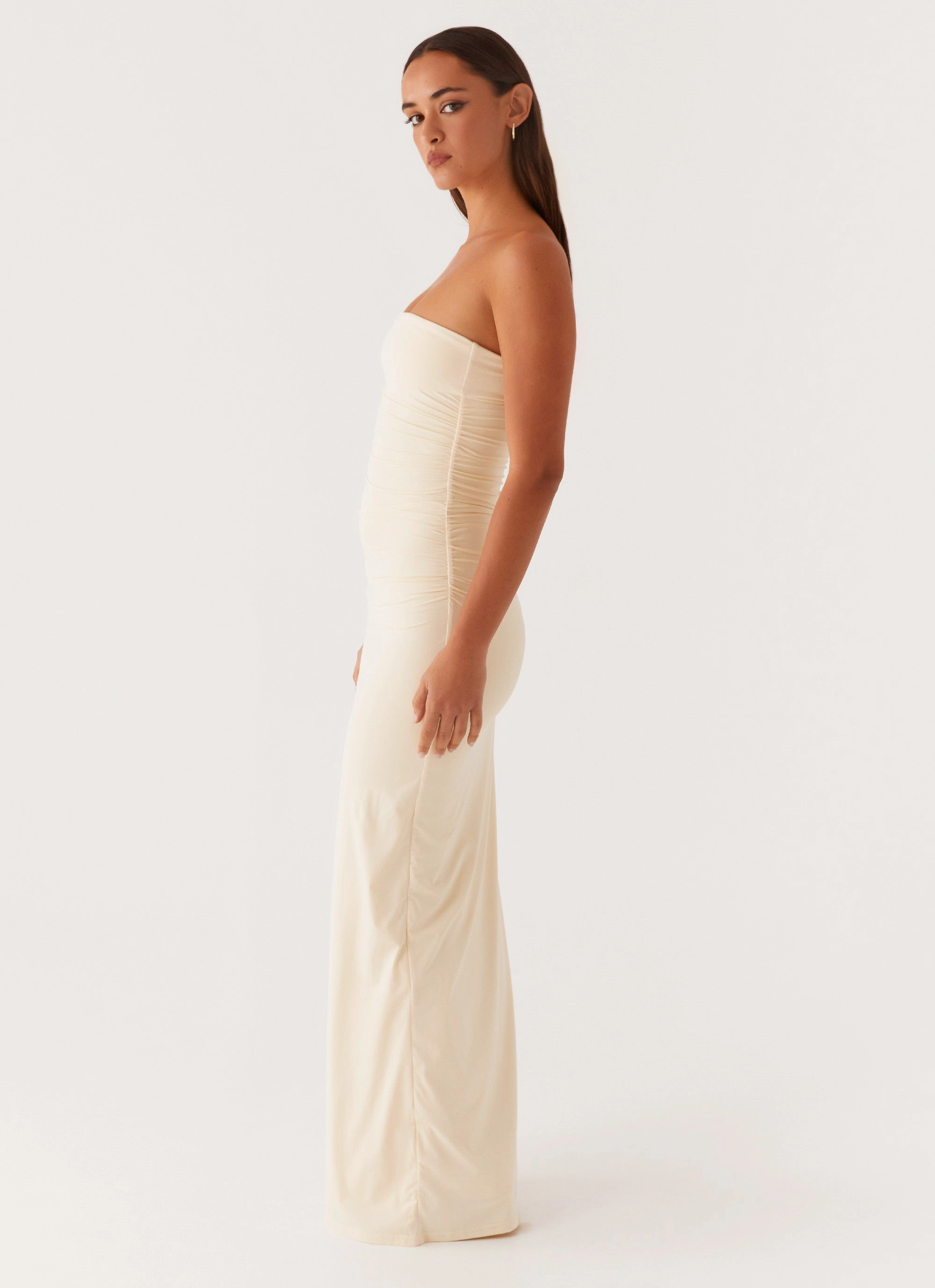 Romee Strapless Maxi Dress - Pastel Yellow Cut-Out-Detail