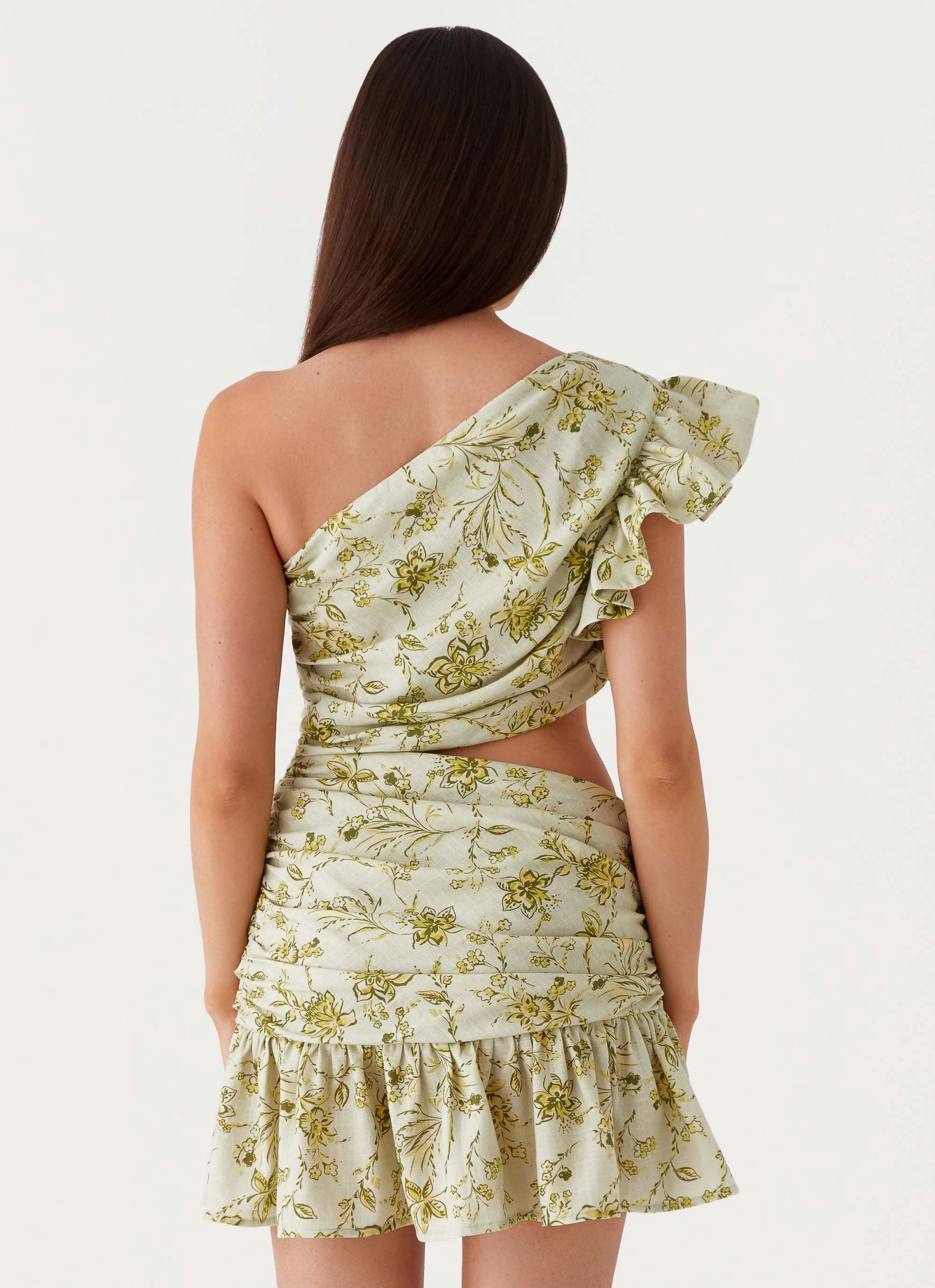 Maisie Linen Mini Dress - Sage Floral Smart Casual Practical work-to-play piece