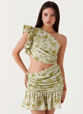 Maisie Linen Mini Dress - Sage Floral Summer Mood Sculpted Fit