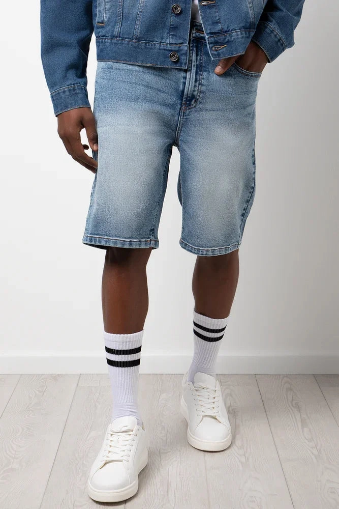 Denim Shorts Blue ElasticHem Stay Cool