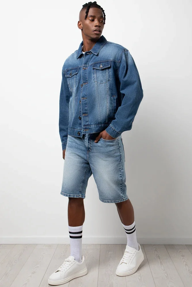 Port Pocket Design Light Motion Fit Denim Shorts Blue