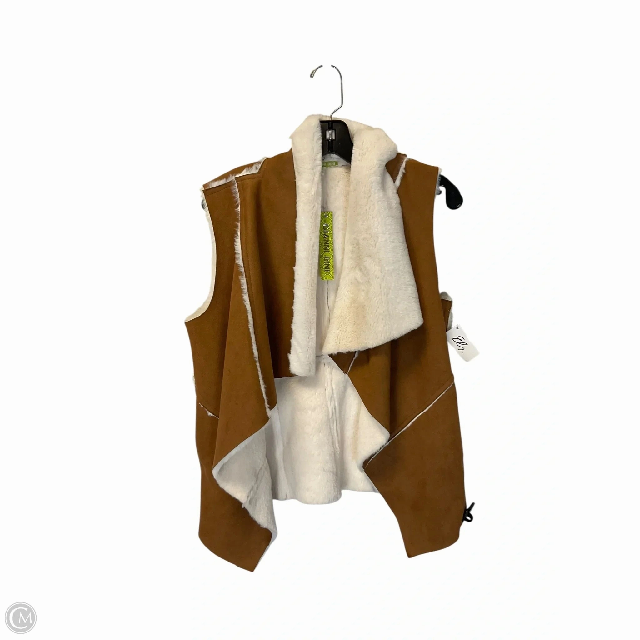 Articulated Ergonomic Fit Vest Faux Fur & Sherpa By Gianni Bini In Tan & White, Size: Xs