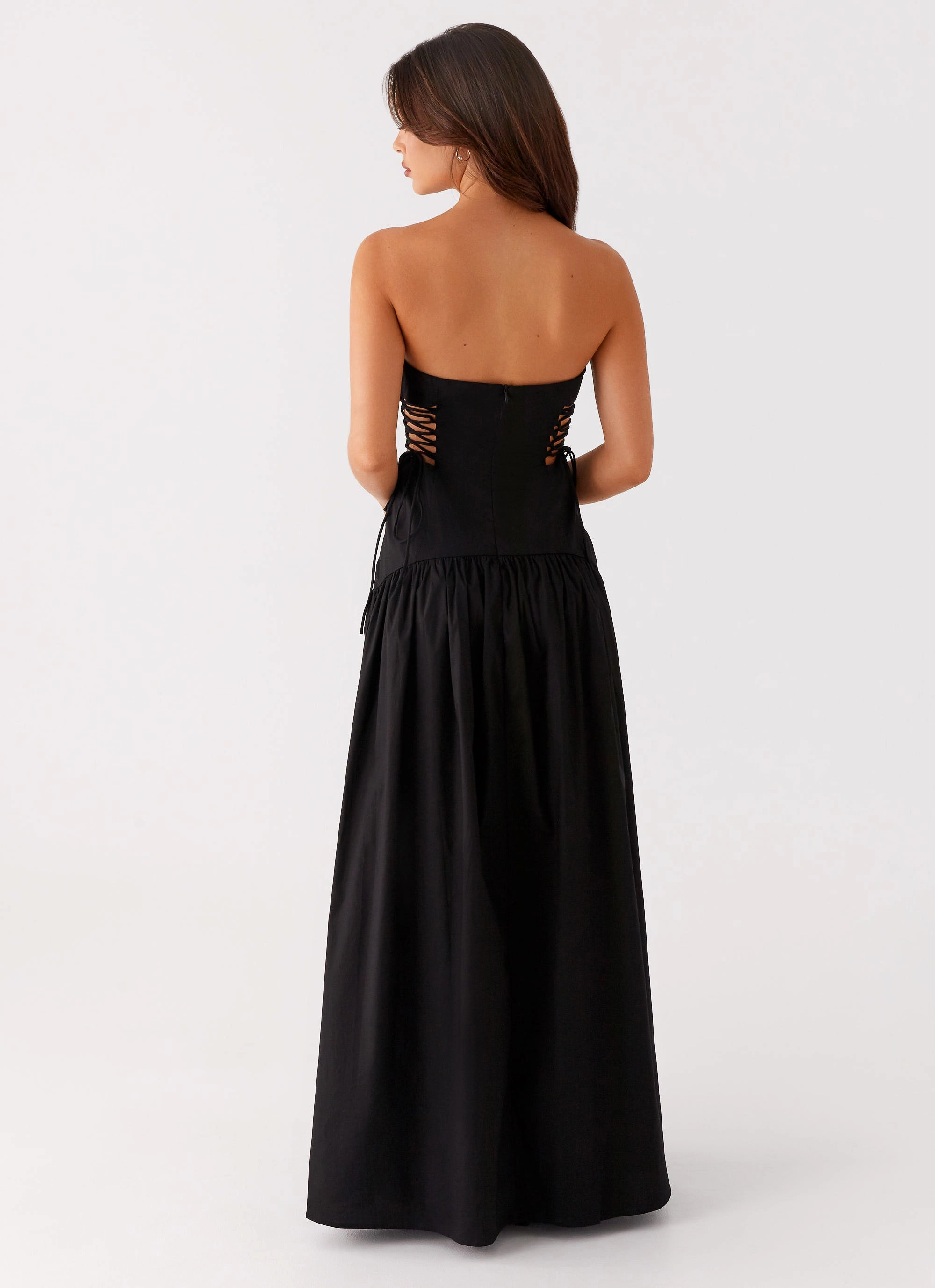 Pleat-Front Peplum-Style Conagh Maxi Dress - Black