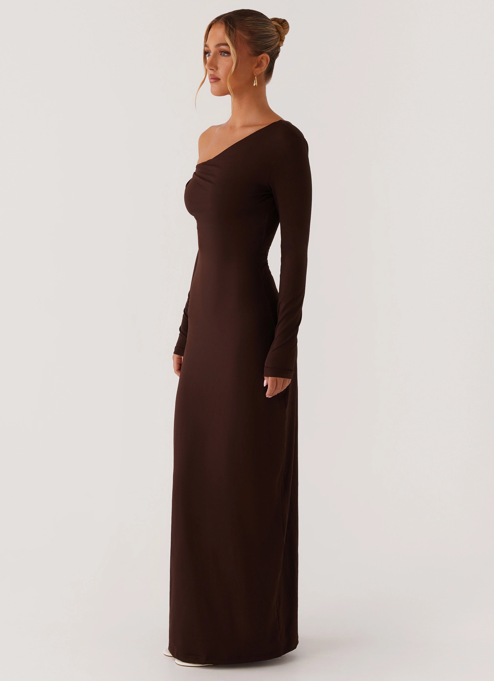 Chic Tailoring Waist Jordana Twist Maxi Dress - Brown