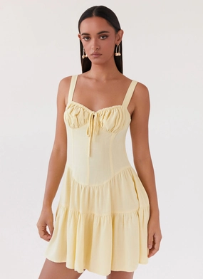 Lucie Linen Mini Dress - Yellow Street Vibe Comfortable Design