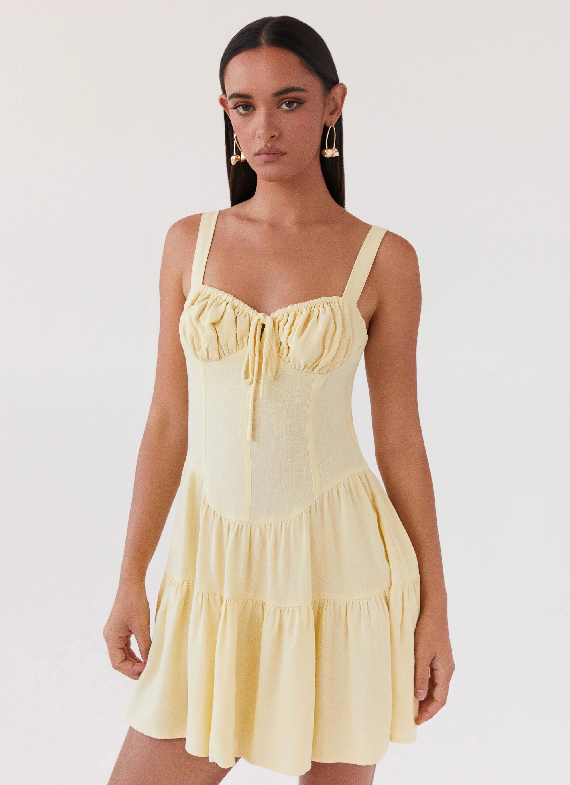 Lucie Linen Mini Dress - Yellow Street Vibe Comfortable Design
