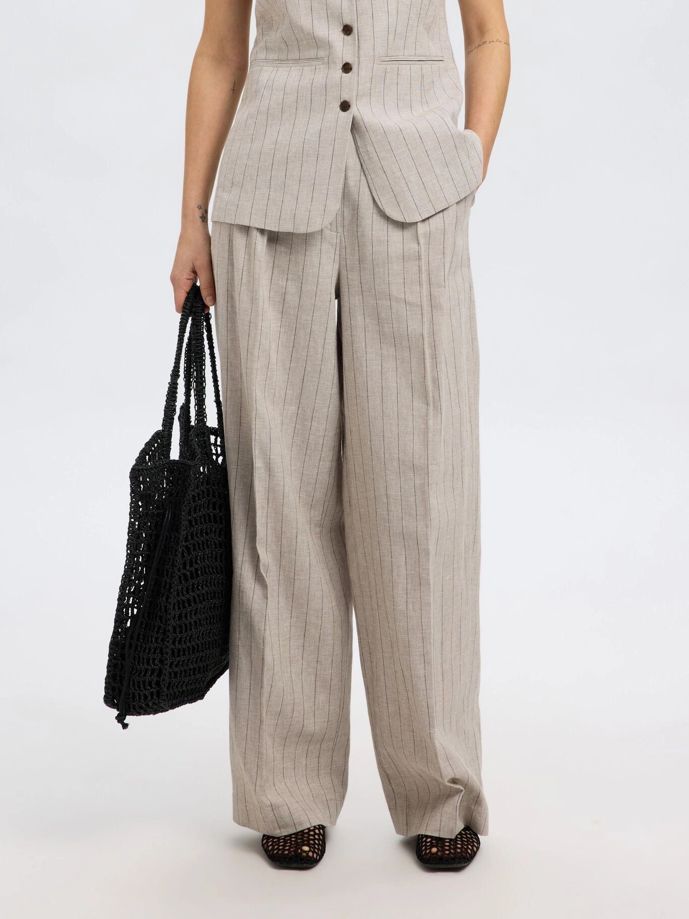 WaterproofTechnology SELECTED Vilka Sun Extra Wide Pant in Oatmeal Pinstripe