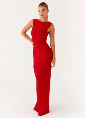 Button-front Missy Maxi Dress - Red