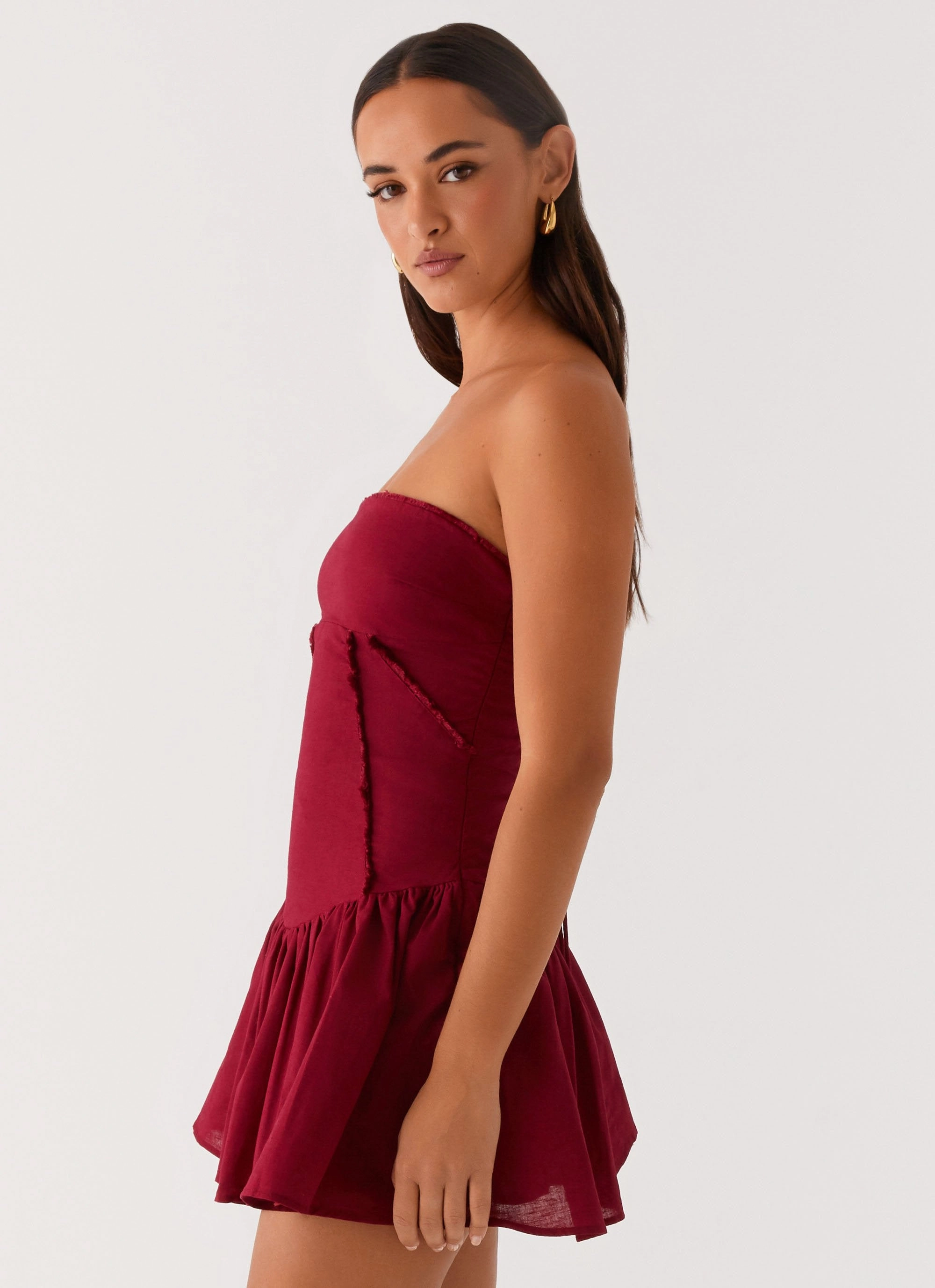 Editor??s-Pick Larnie Linen Mini Dress - Deep Red