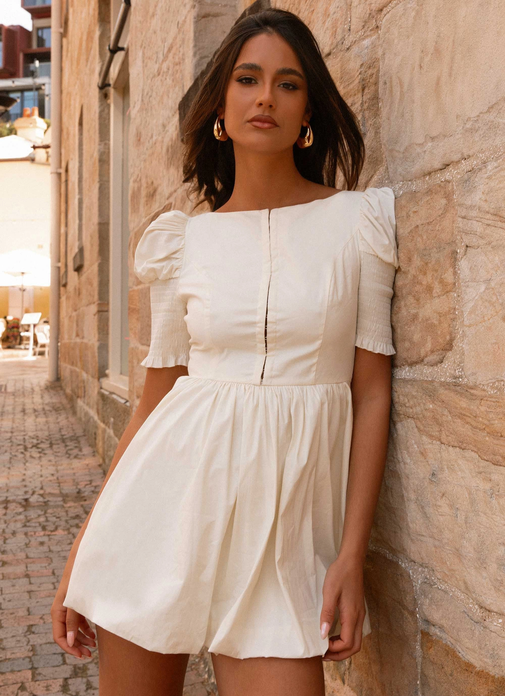 Enya Mini Dress - Ivory Wrap style