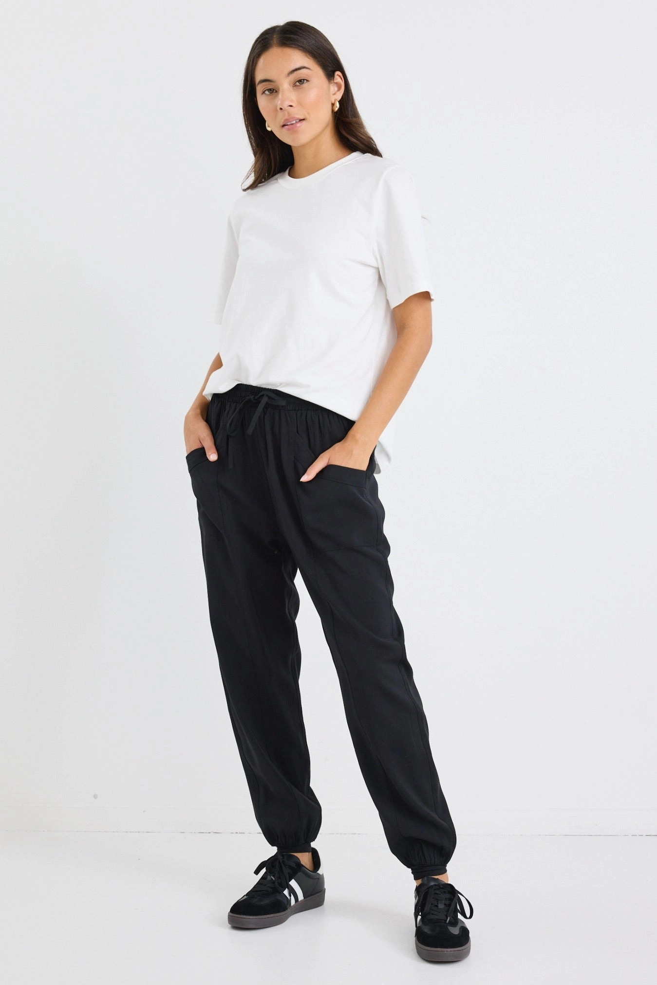 Quick Release Buckle All Purpose Wear New Warrior Black Relaxed Drapey Drawstring Stretch Cuff Pant