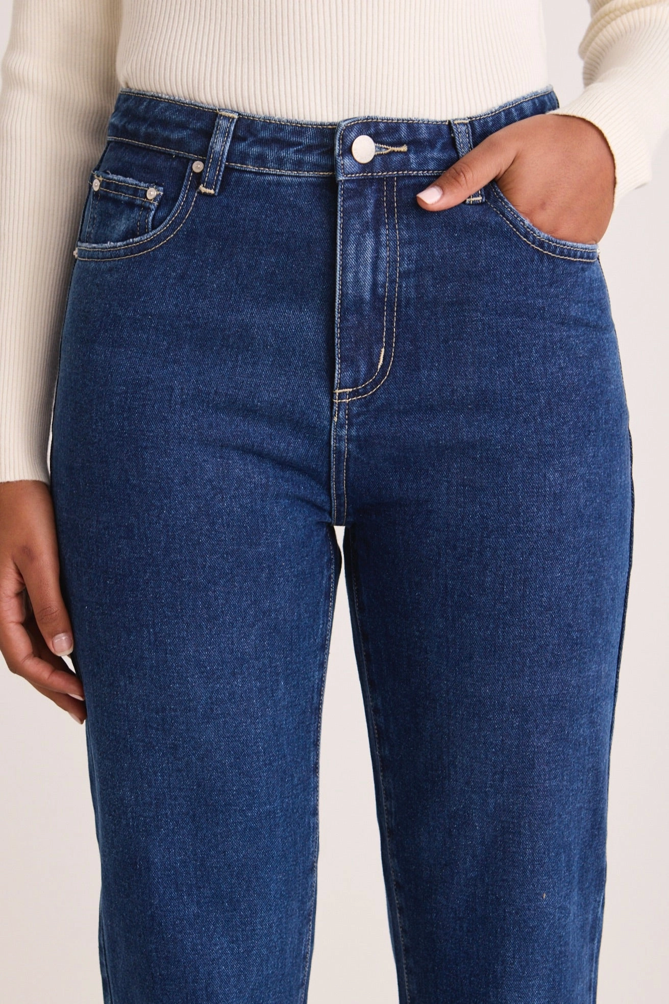 Friction Resistant Fabric HeatRegulatingLining Lexie Dark Blue High Waist Straight Leg Jean