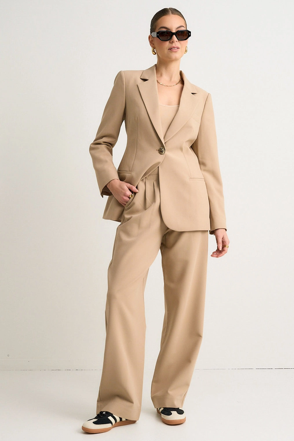 Sister Camel Textured Wide Leg Pants Abrasion resistant