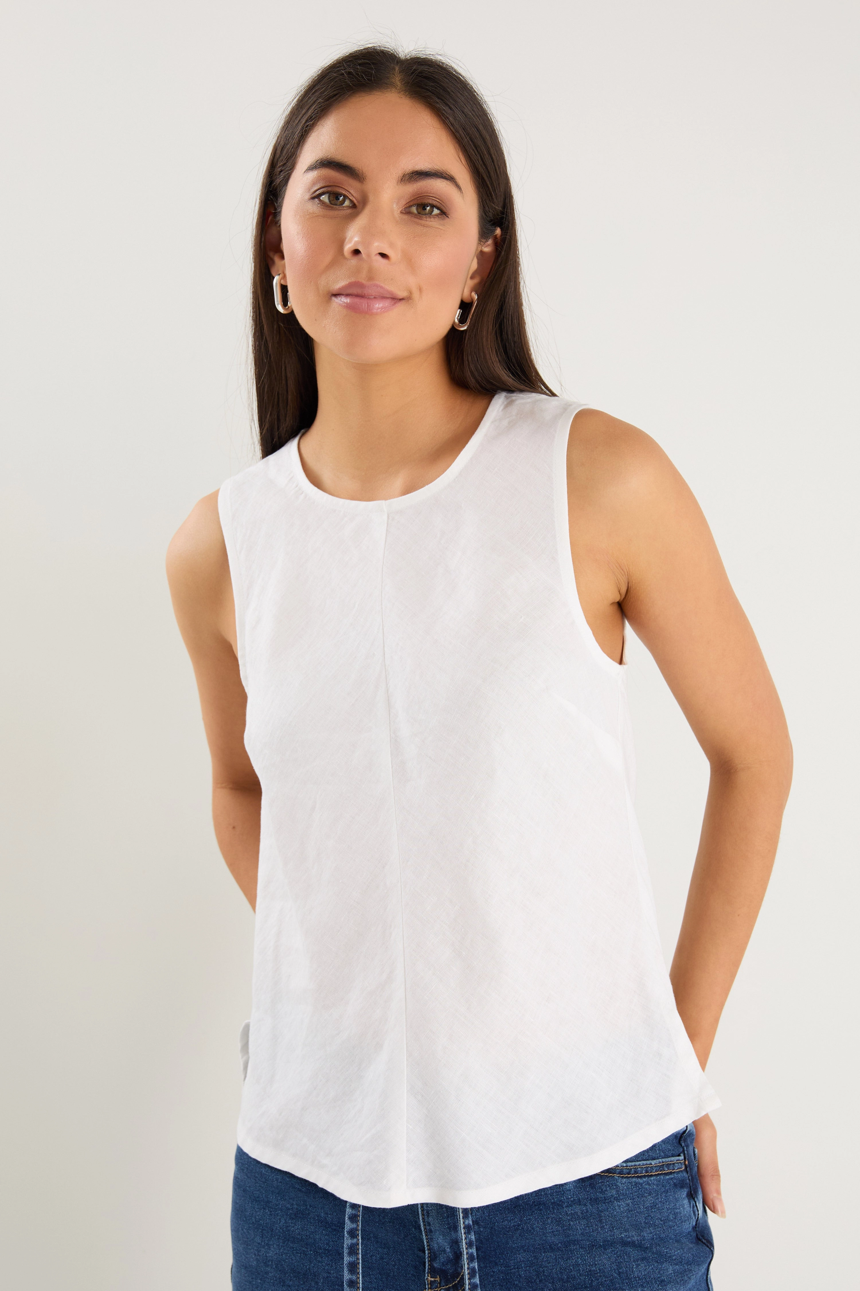 Shoreline Ivory Linen Bias Sleeveless Shell Top Warm Hoodie