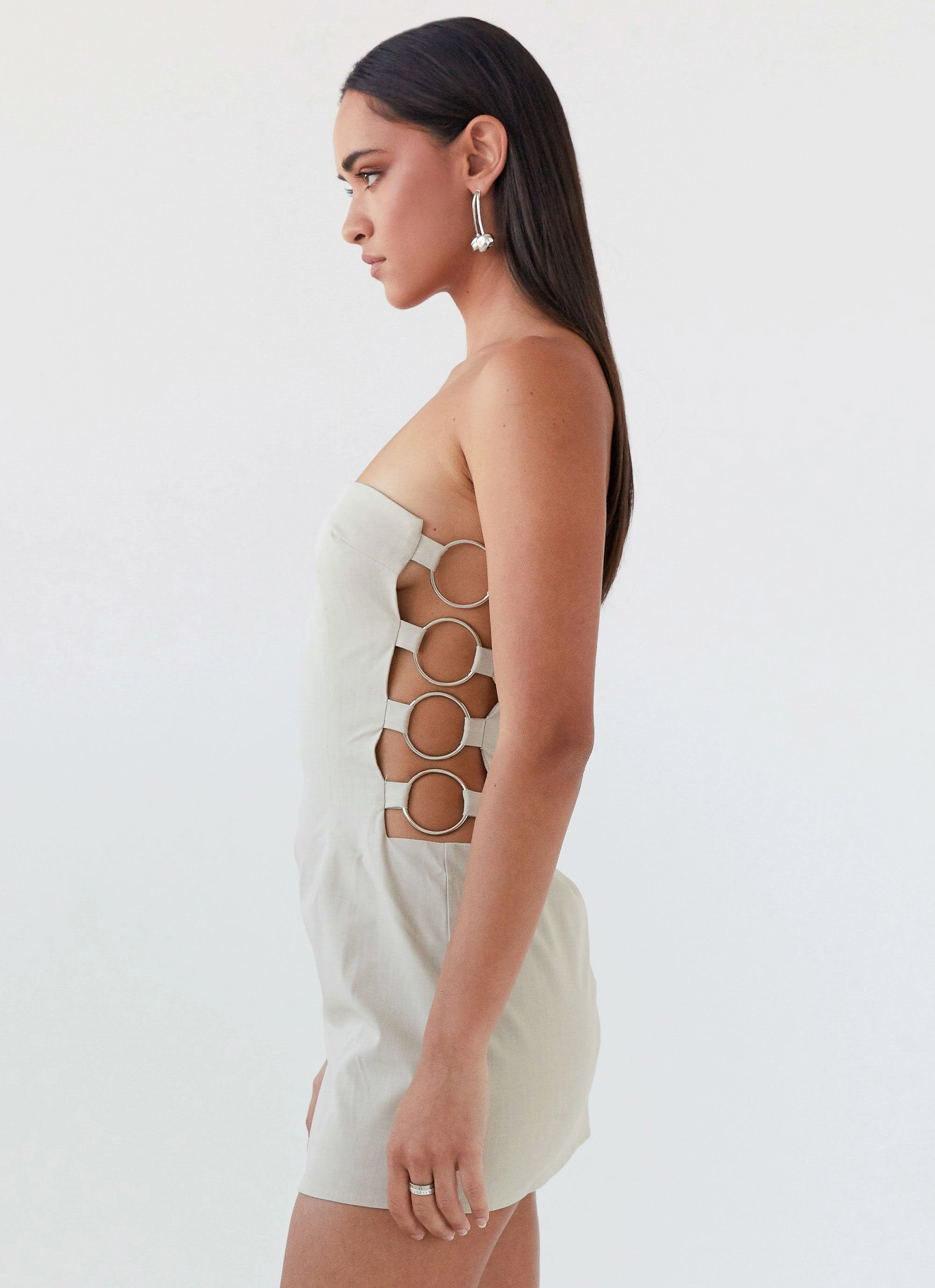 Conceited Strapless Mini Dress - Sand Timeless Edge