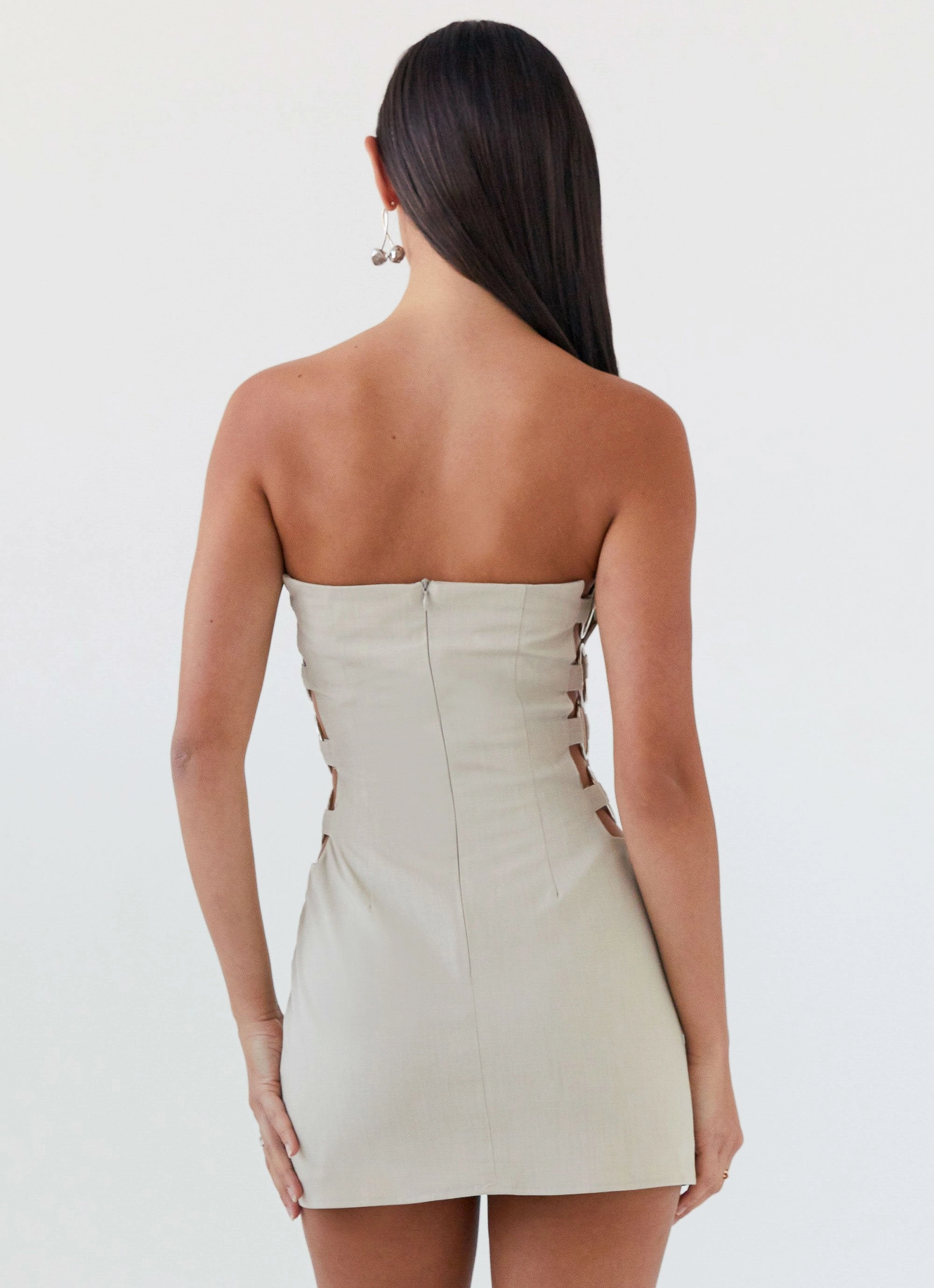 Conceited Strapless Mini Dress - Sand Crinkle Effect