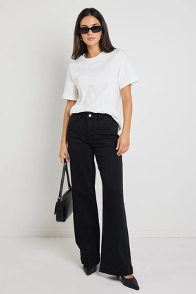 SecureClosures Concert Black Mid Rise Wide Leg Welt Pocket Jean