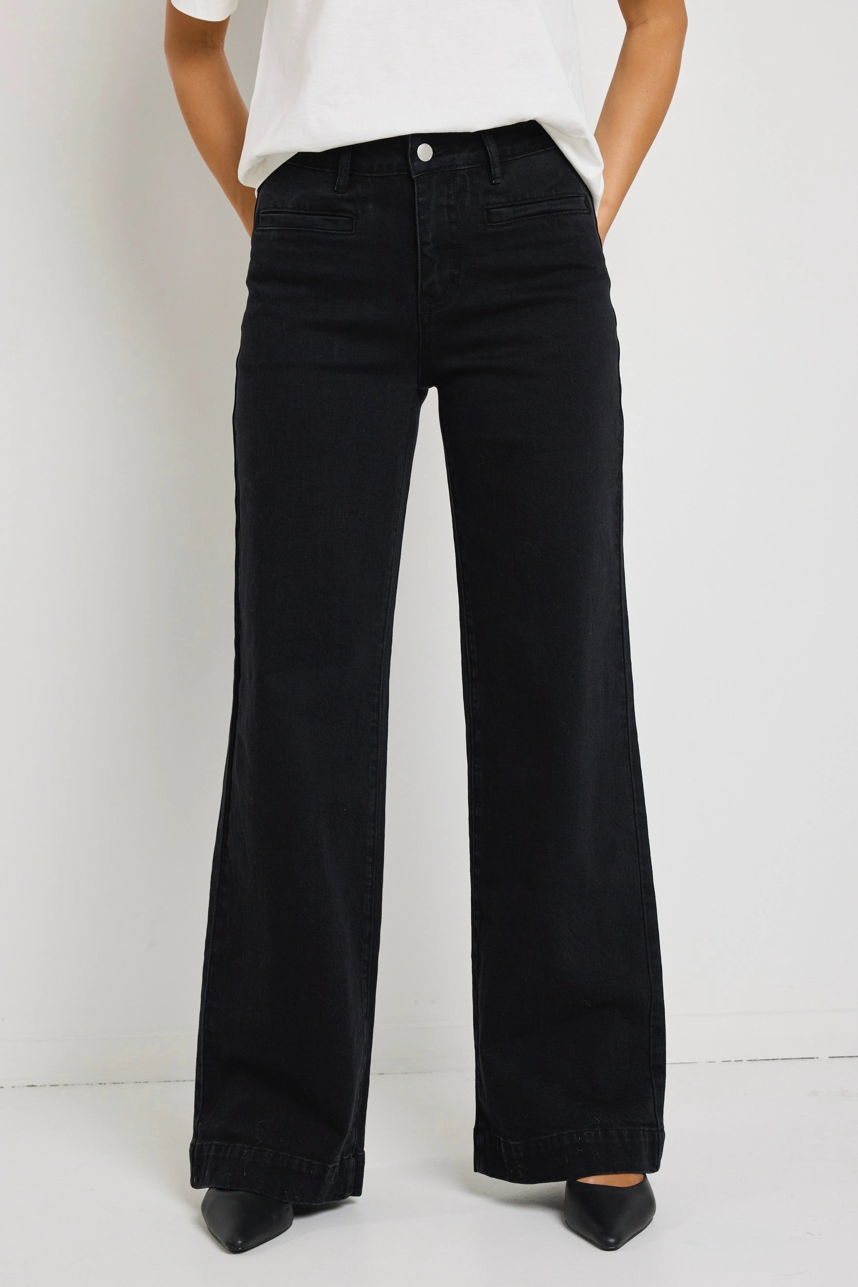 ThermalInsulation Concert Black Mid Rise Wide Leg Welt Pocket Jean