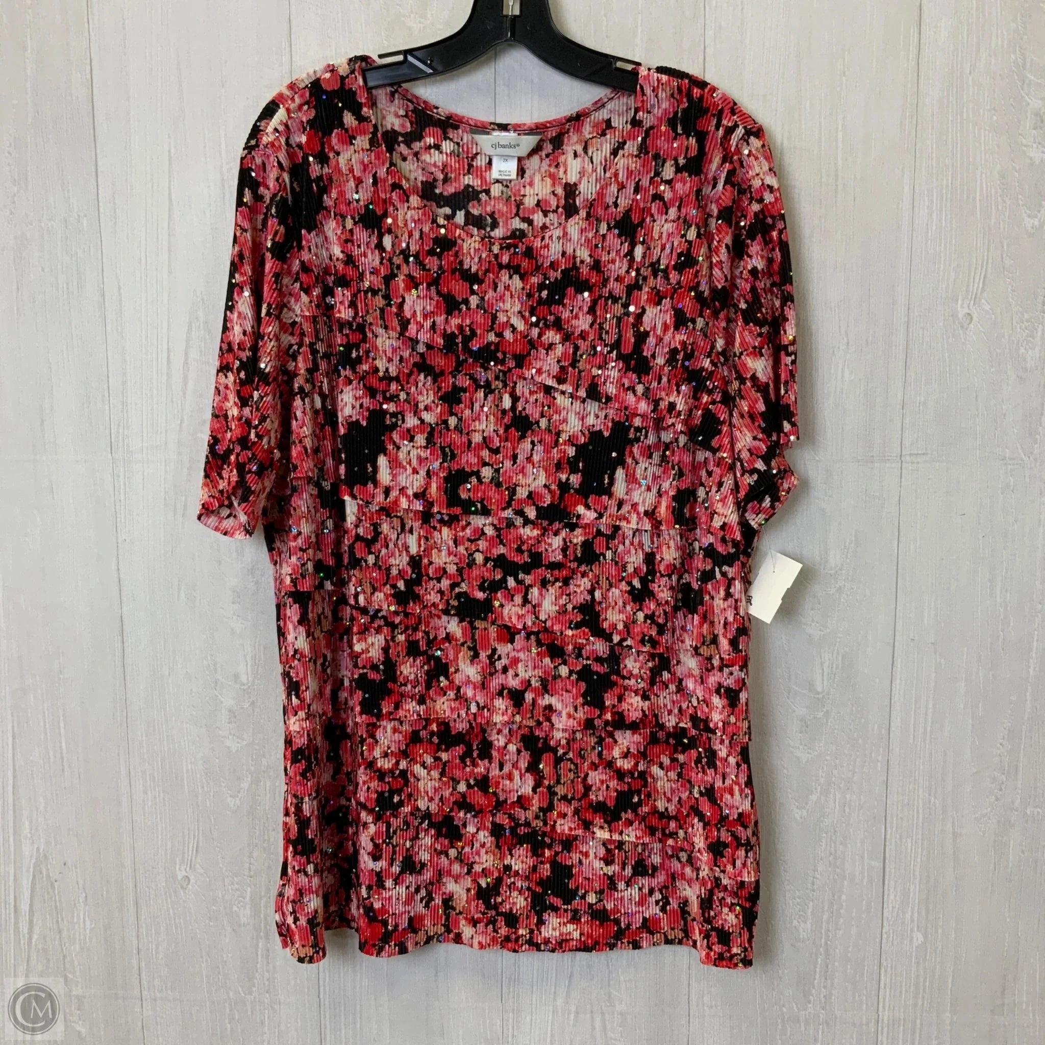 Temperature Control Fabric Breathable Cotton Fabric Top Short Sleeve By Cj Banks In Black & Pink, Size: 2x