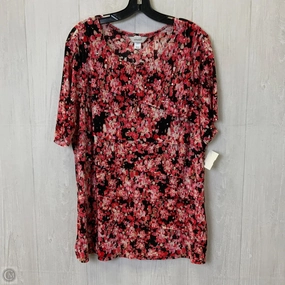 Temperature Control Fabric Breathable Cotton Fabric Top Short Sleeve By Cj Banks In Black & Pink, Size: 2x