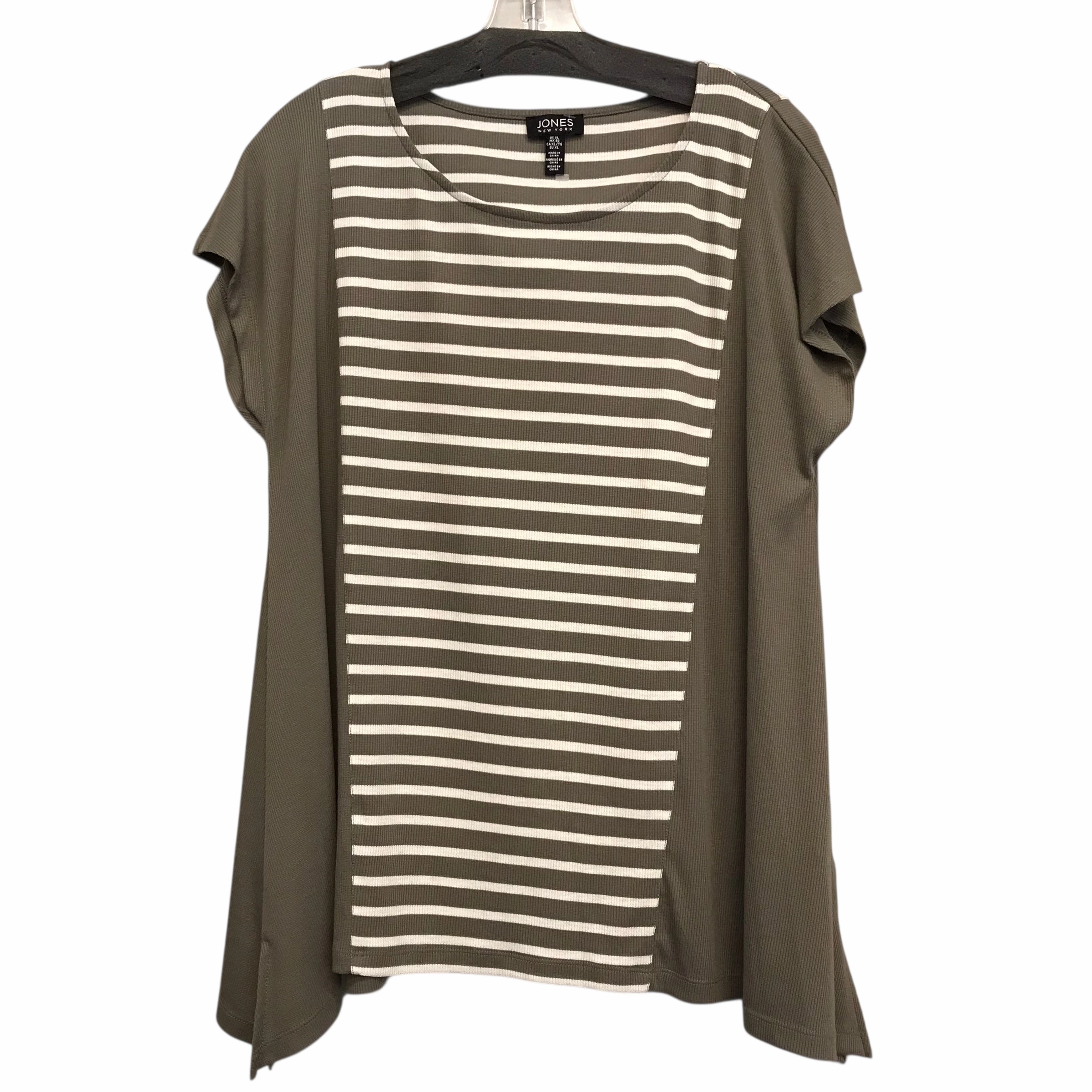 Timeless Look Wear Top Ss By Jones New York In Green & White, Size:Xl