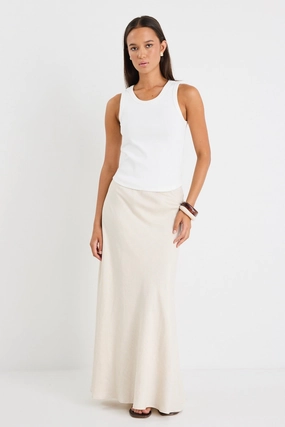 Lagos Natural Linen Blend Bias Maxi Skirt Smooth Texture